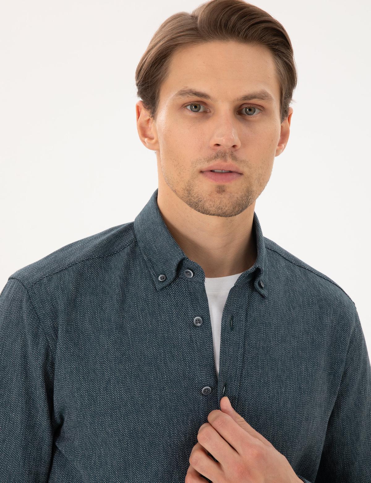 Yeşil Regular Fit Uzun Kollu Oxford Gömlek - 50292662014