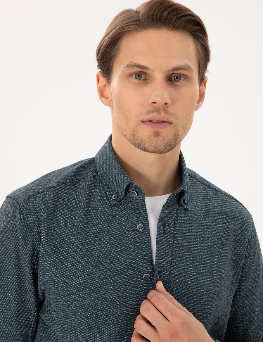 Yeşil Regular Fit Uzun Kollu Oxford Gömlek