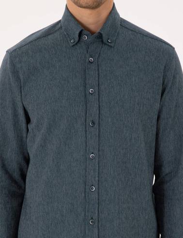 Yeşil Regular Fit Uzun Kollu Oxford Gömlek
