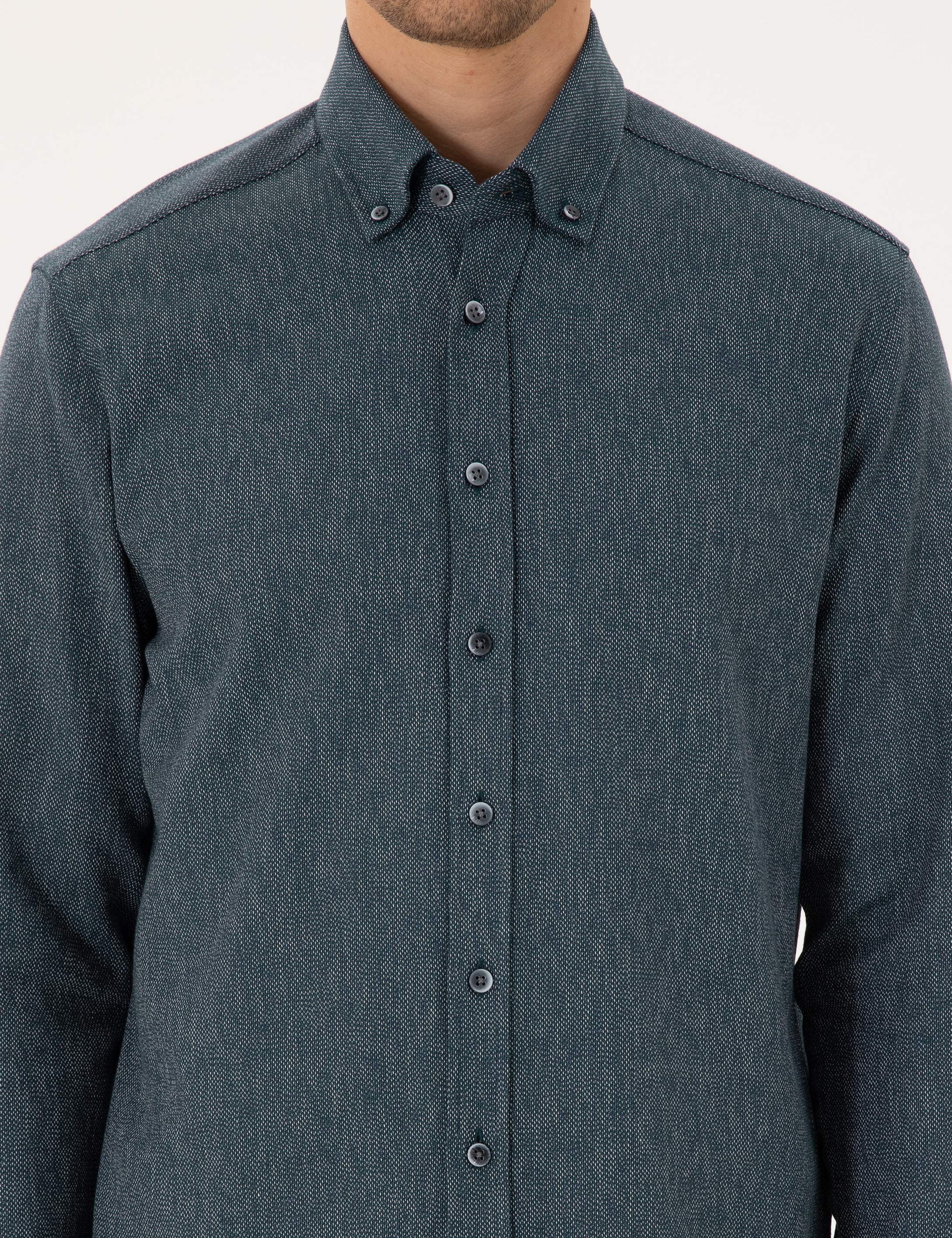 Yeşil Regular Fit Uzun Kollu Oxford Gömlek - Image 6