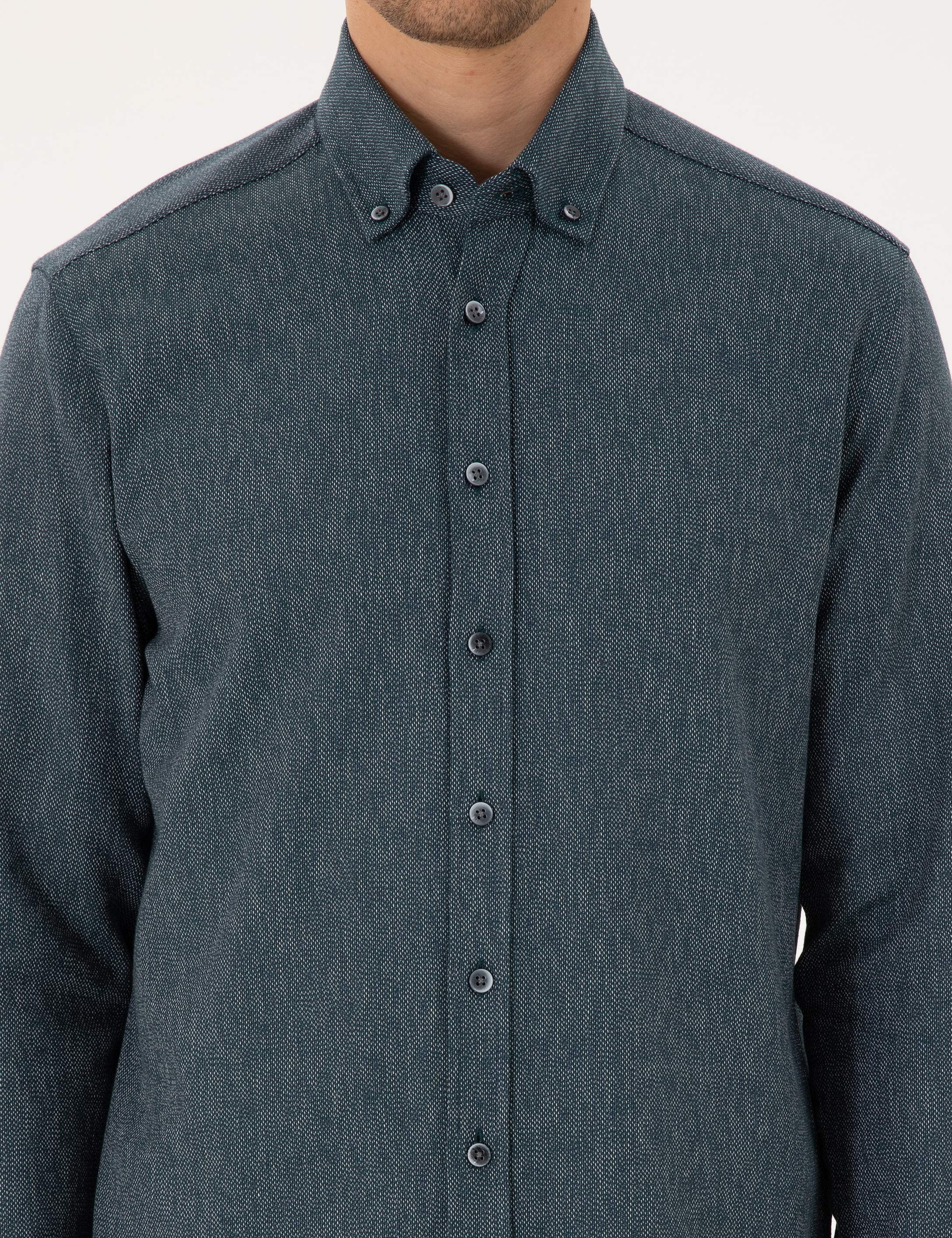 Yeşil Regular Fit Uzun Kollu Oxford Gömlek