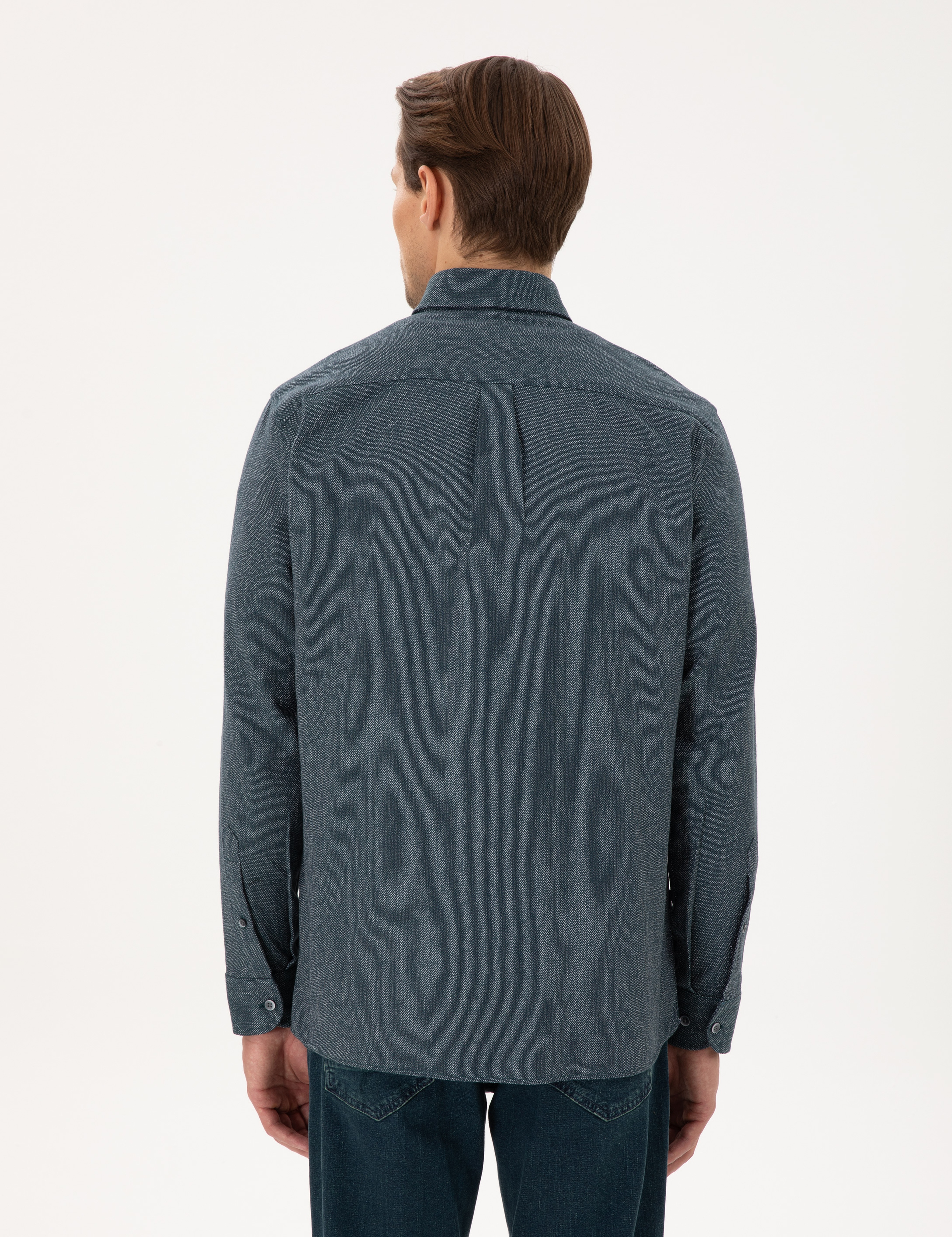 Yeşil Regular Fit Uzun Kollu Oxford Gömlek - Image 5