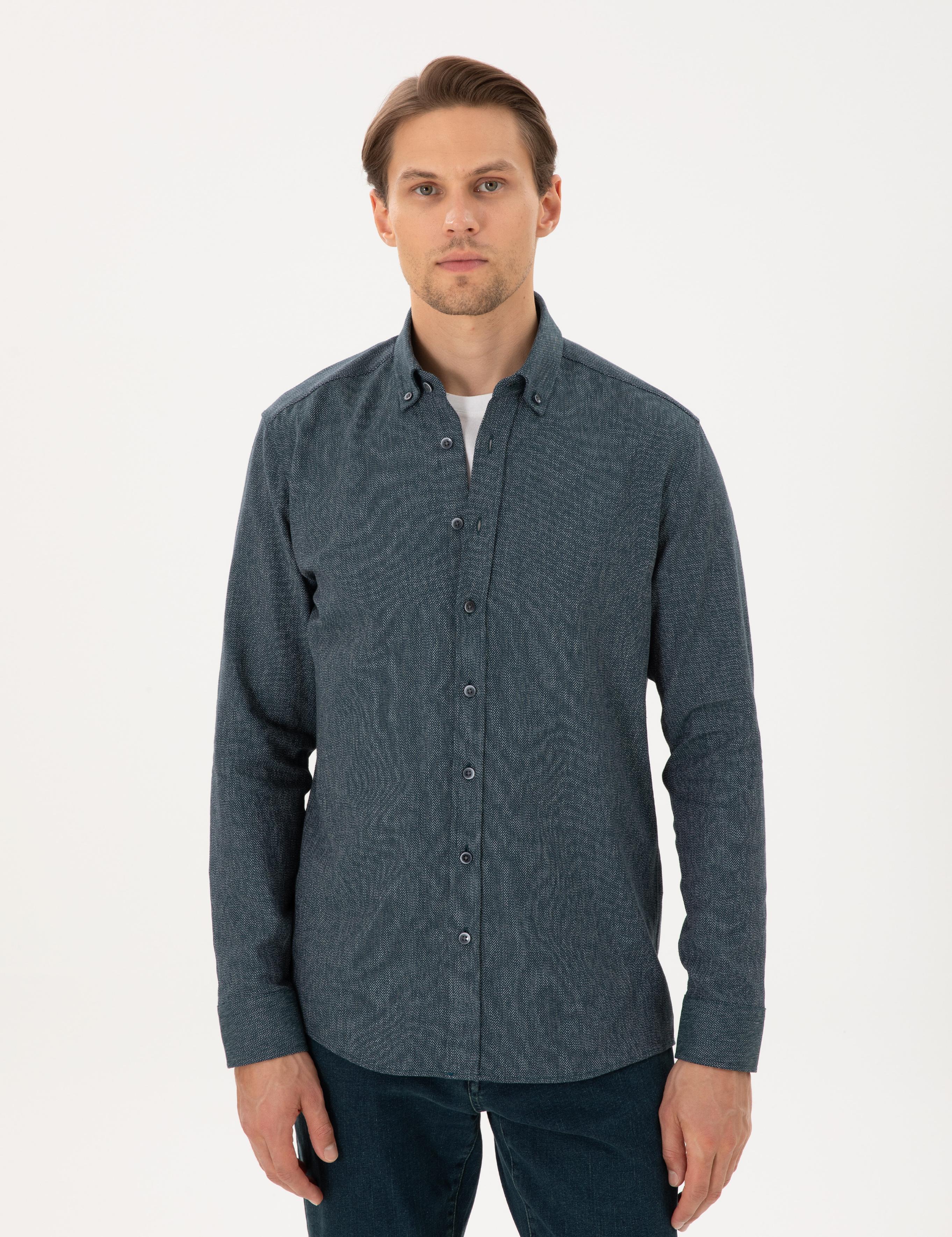 Yeşil Regular Fit Uzun Kollu Oxford Gömlek