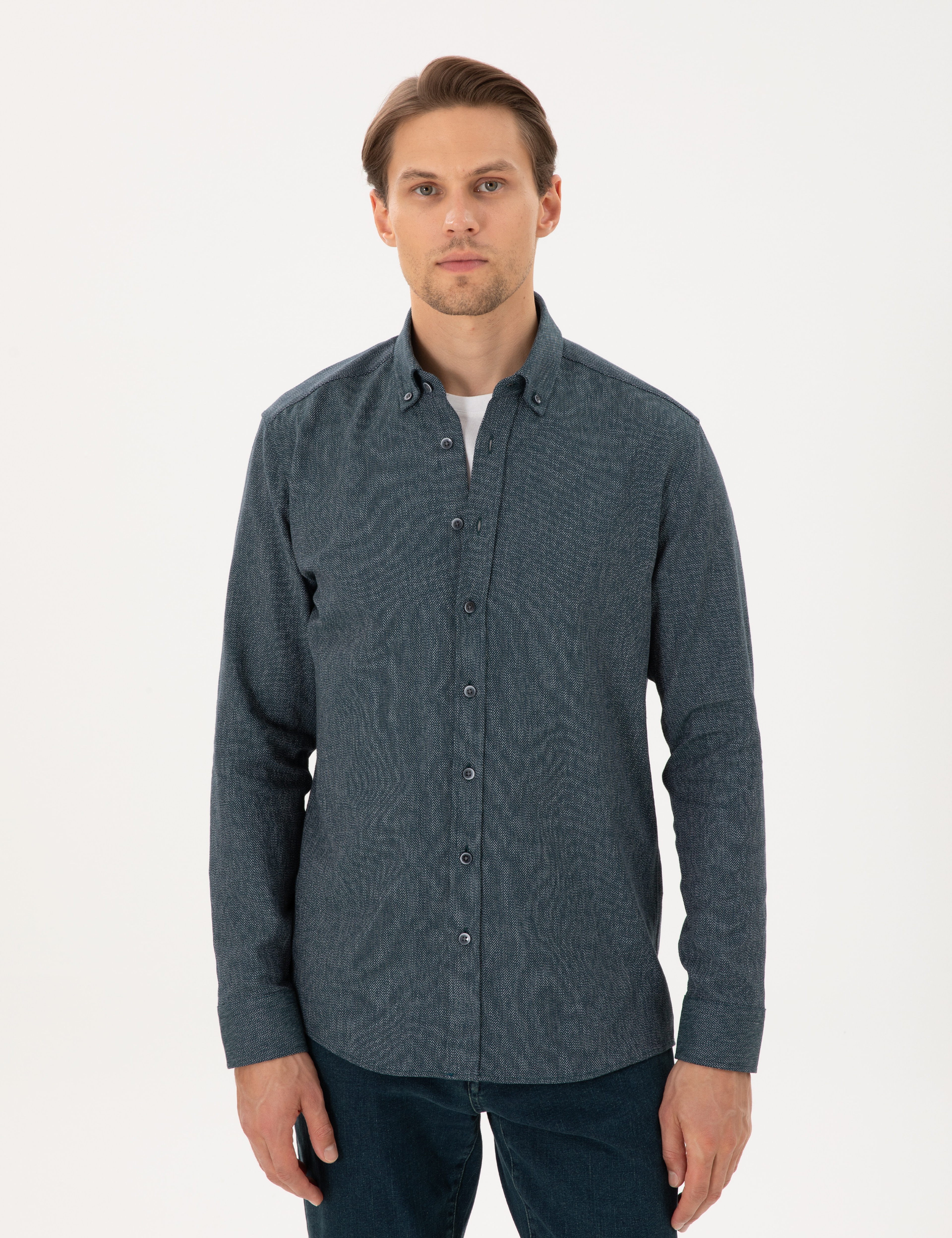 Yeşil Regular Fit Uzun Kollu Oxford Gömlek - Image 3