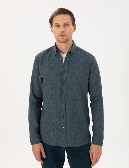 Yeşil Regular Fit Uzun Kollu Oxford Gömlek - 50292662014