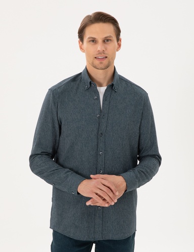 Yeşil Regular Fit Uzun Kollu Oxford Gömlek
