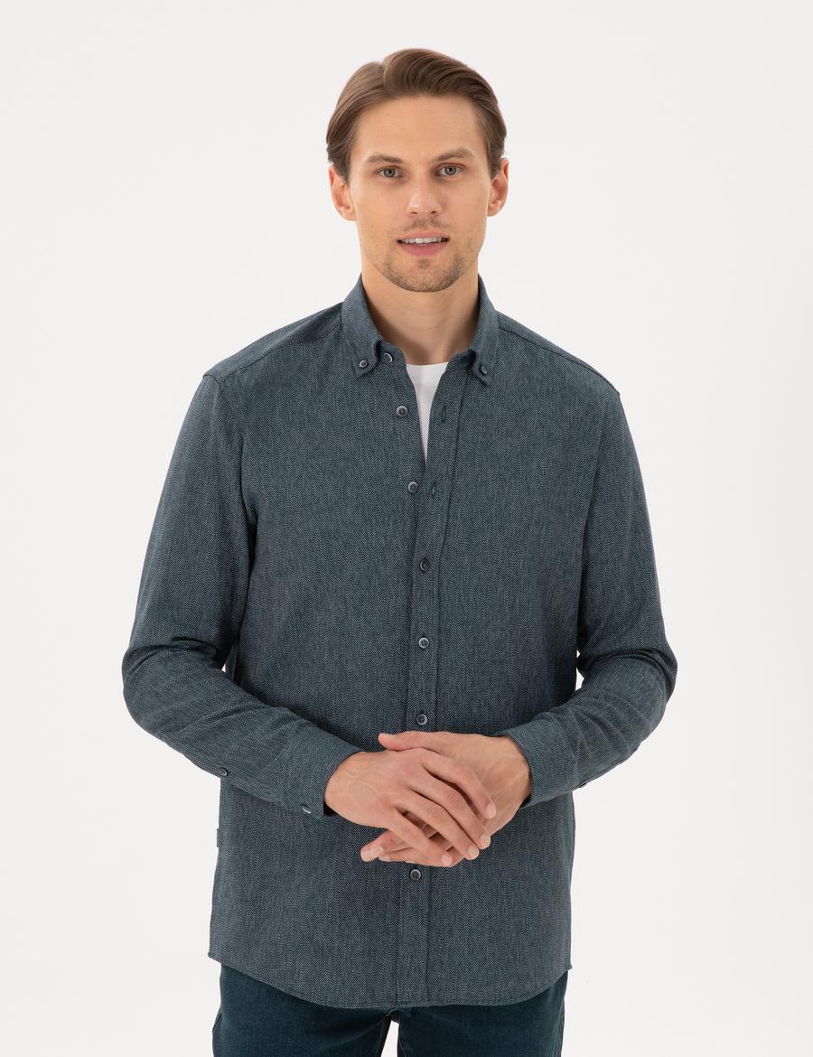 Yeşil Regular Fit Uzun Kollu Oxford Gömlek