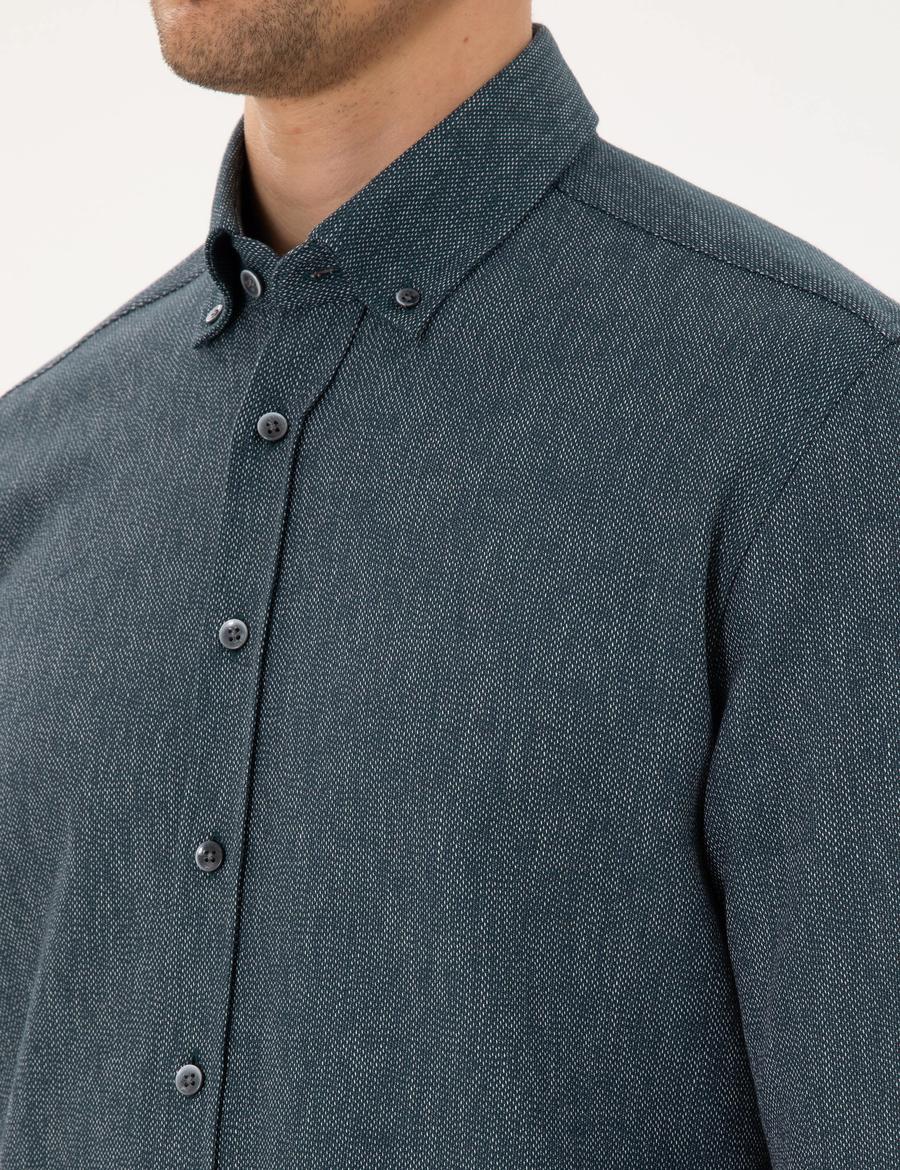 Yeşil Regular Fit Uzun Kollu Oxford Gömlek