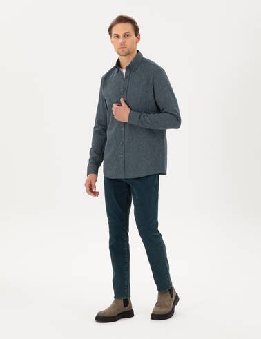 Yeşil Regular Fit Uzun Kollu Oxford Gömlek
