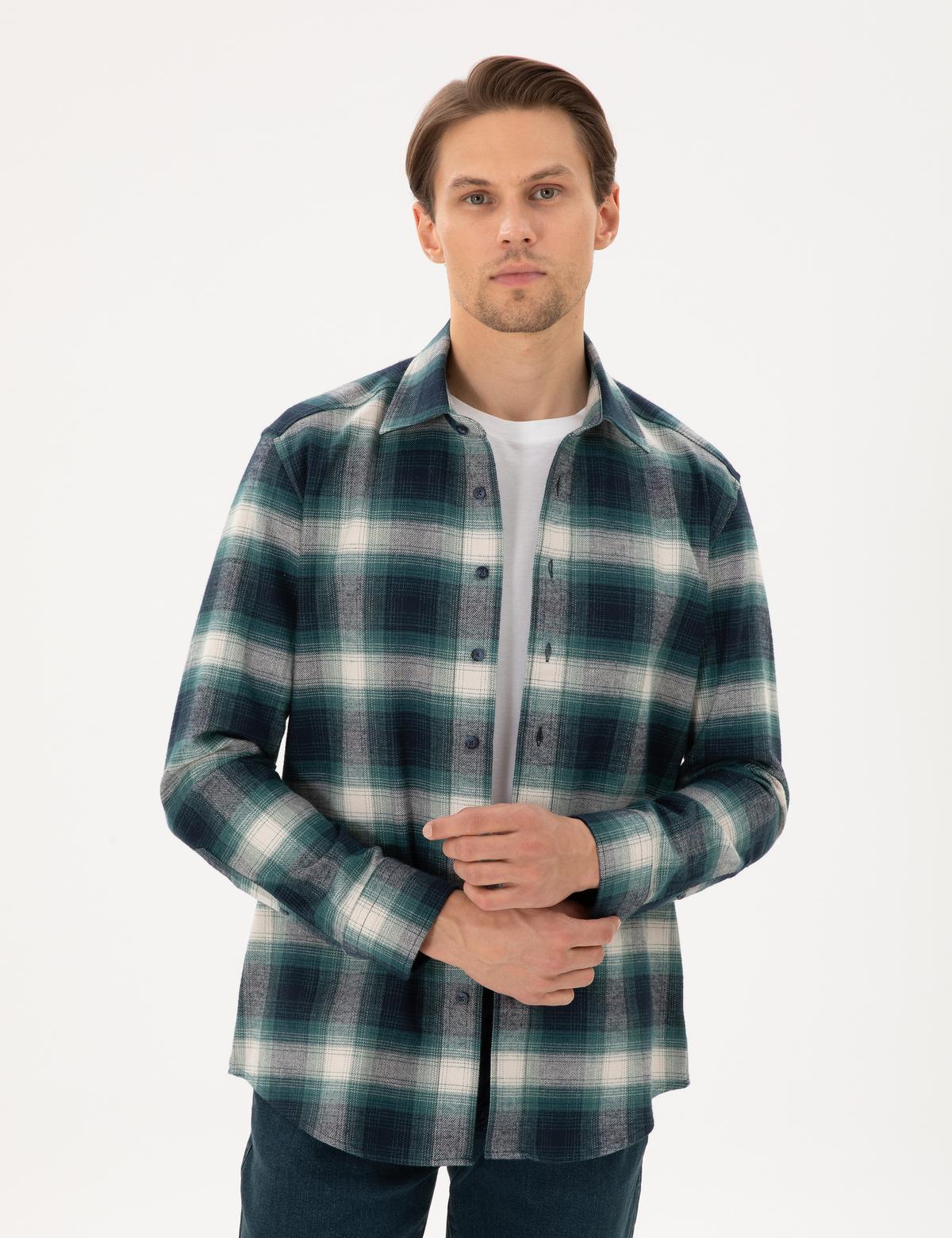 Yeşil Regular Fit Uzun Kollu Oduncu Gömlek