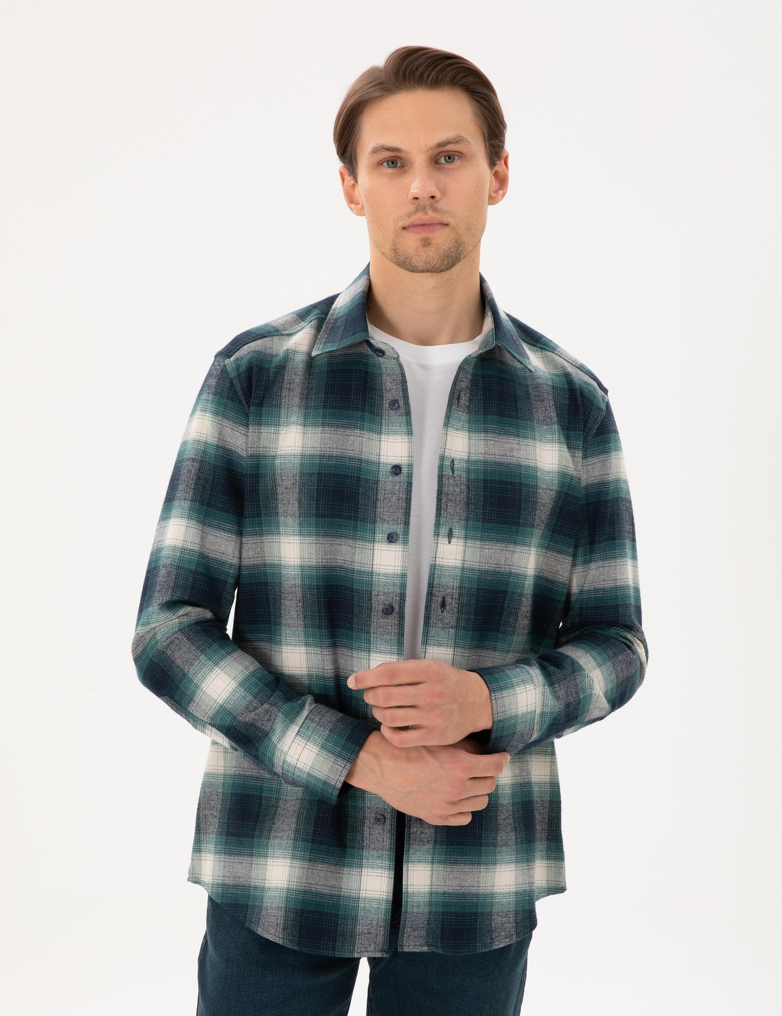 Yeşil Regular Fit Uzun Kollu Oduncu Gömlek