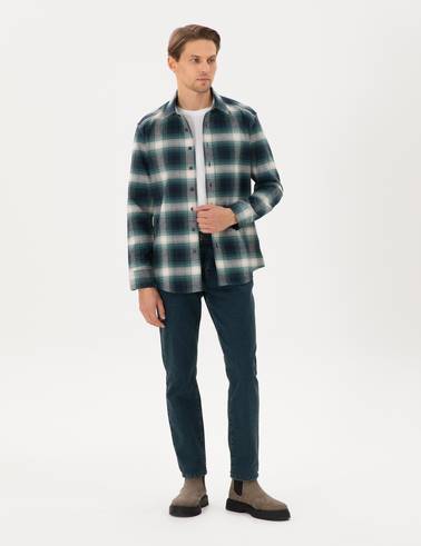 Yeşil Regular Fit Uzun Kollu Oduncu Gömlek