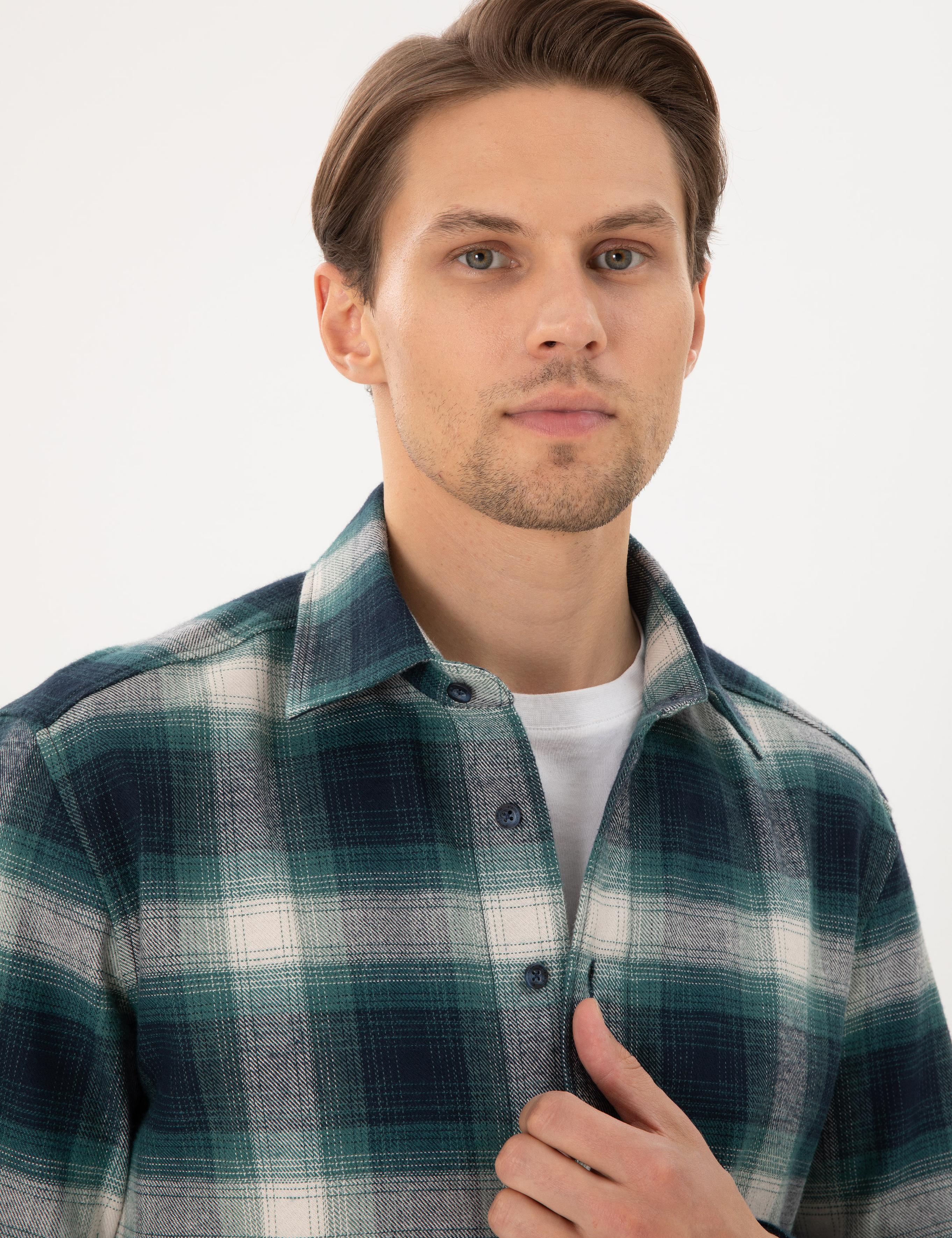 Yeşil Regular Fit Uzun Kollu Oduncu Gömlek