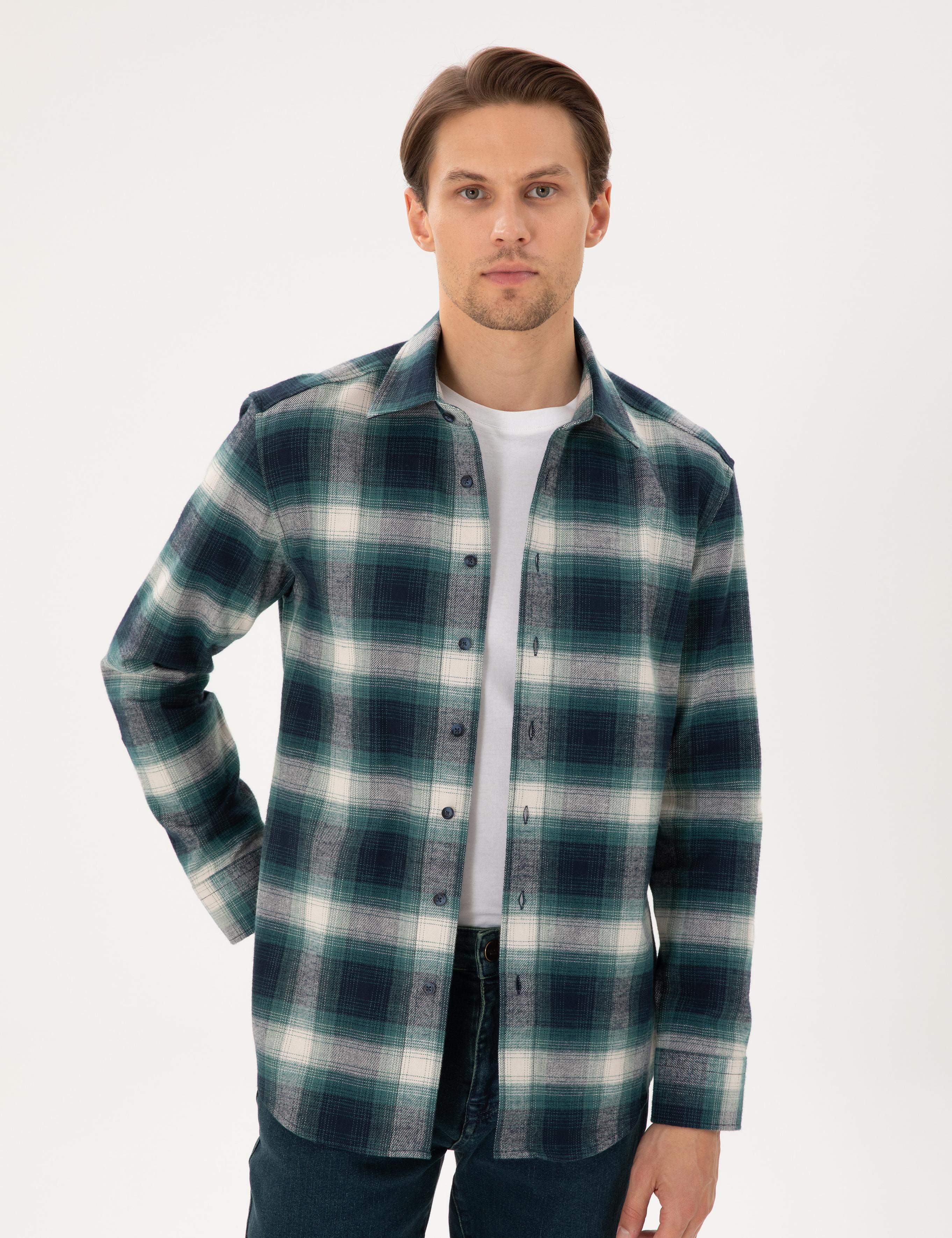 Yeşil Regular Fit Uzun Kollu Oduncu Gömlek