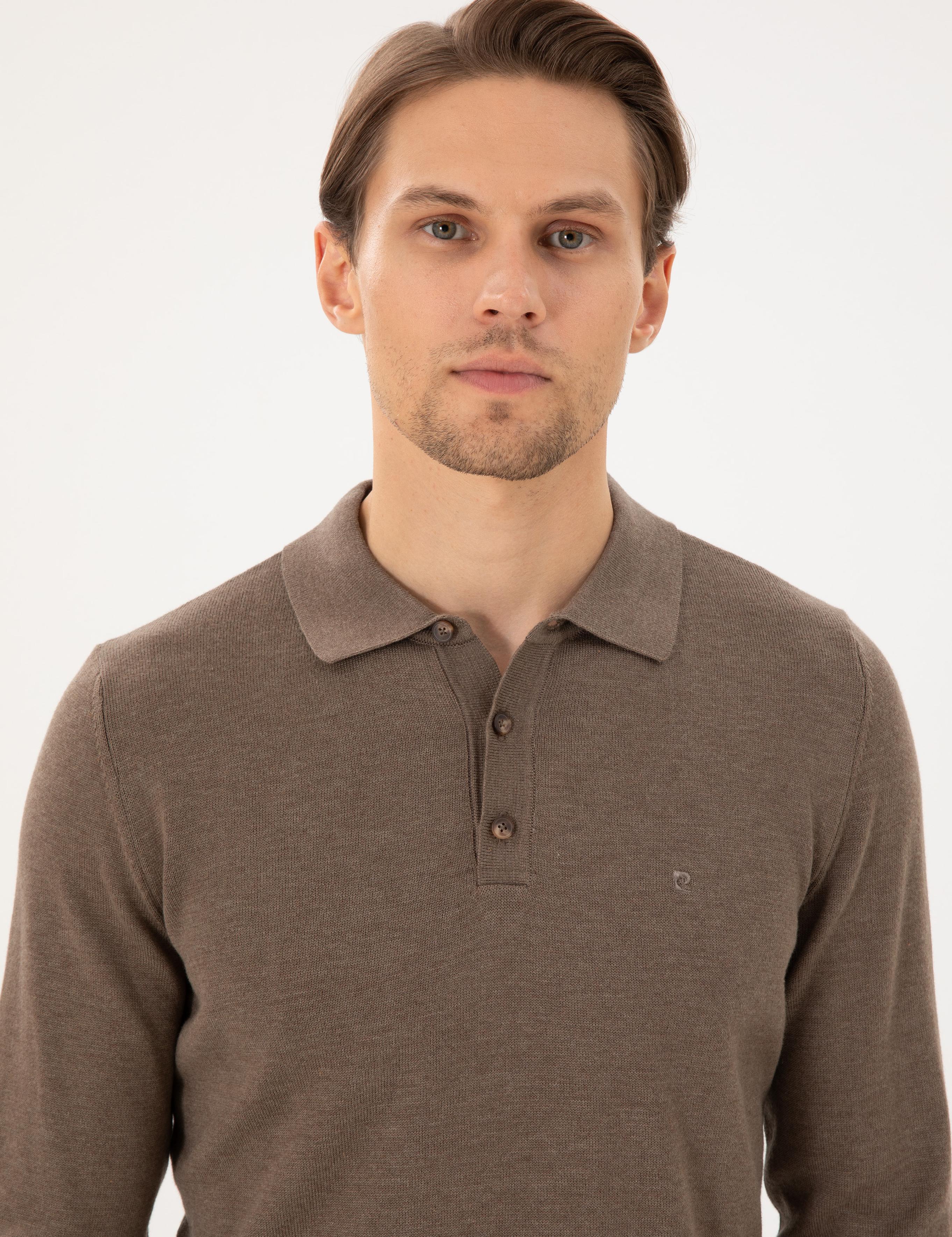 Vizon Melanj Slim Fit Polo Yaka Basic Triko Kazak