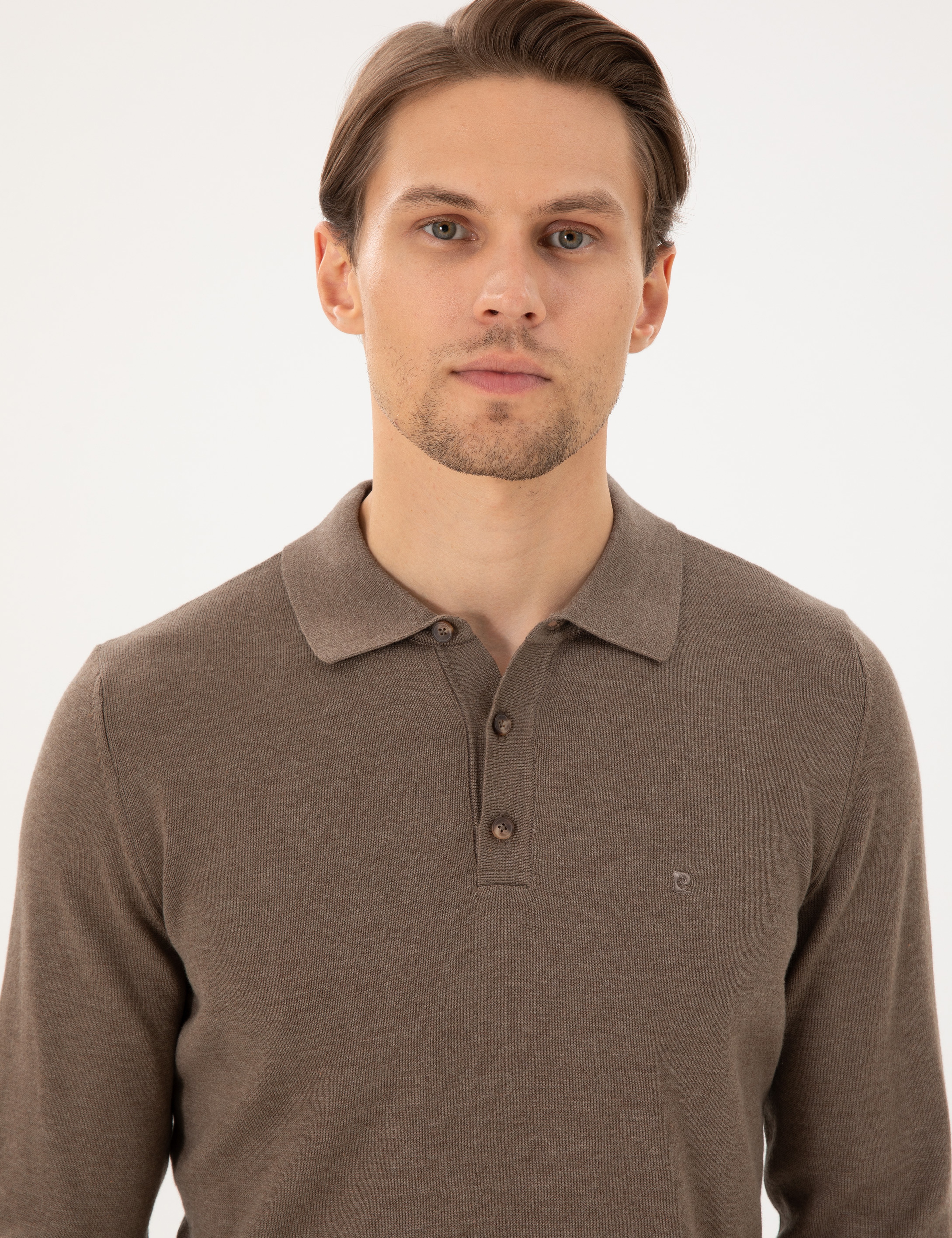 Vizon Melanj Slim Fit Polo Yaka Basic Triko Kazak - Image 2