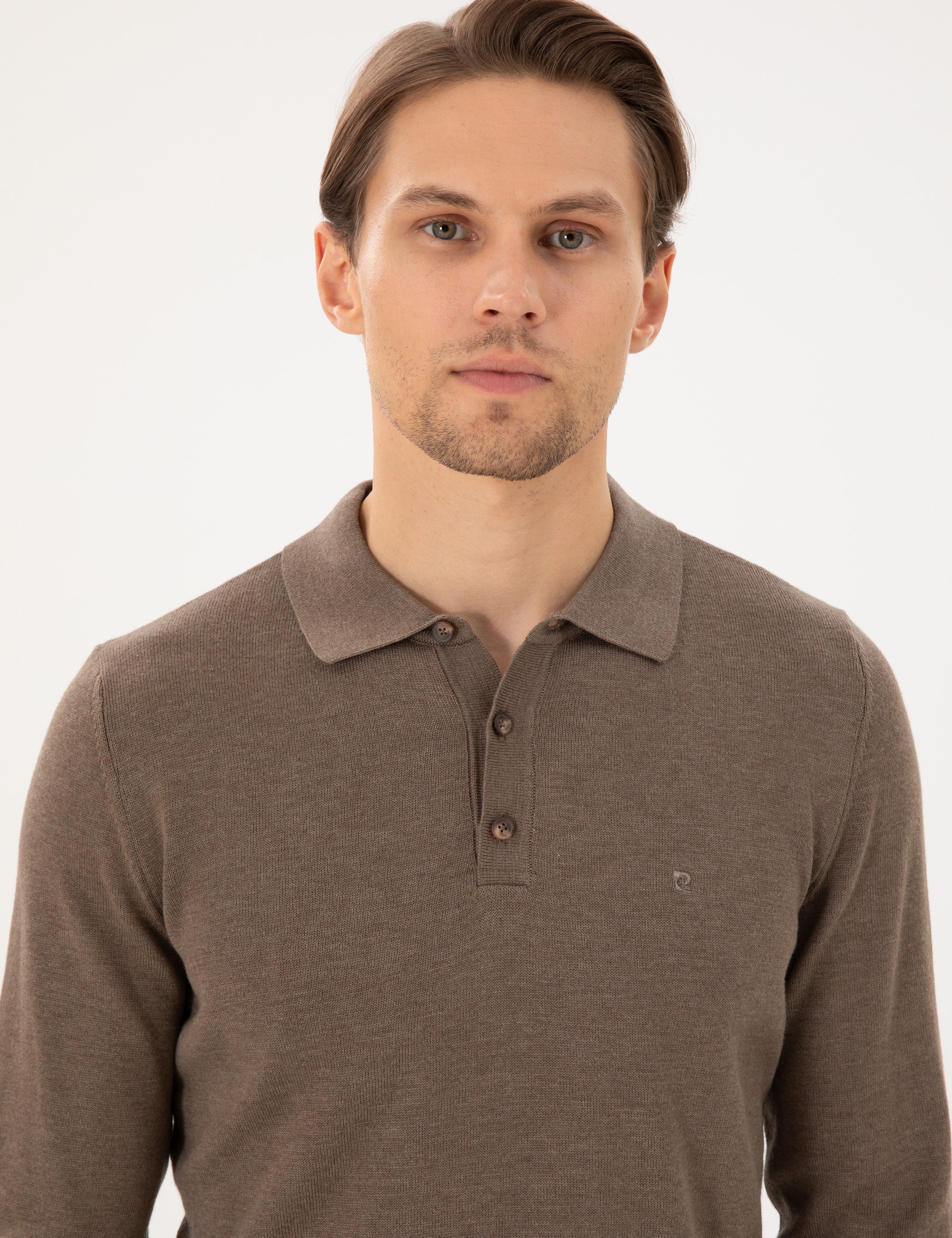 Vizon Melanj Slim Fit Polo Yaka Basic Triko Kazak