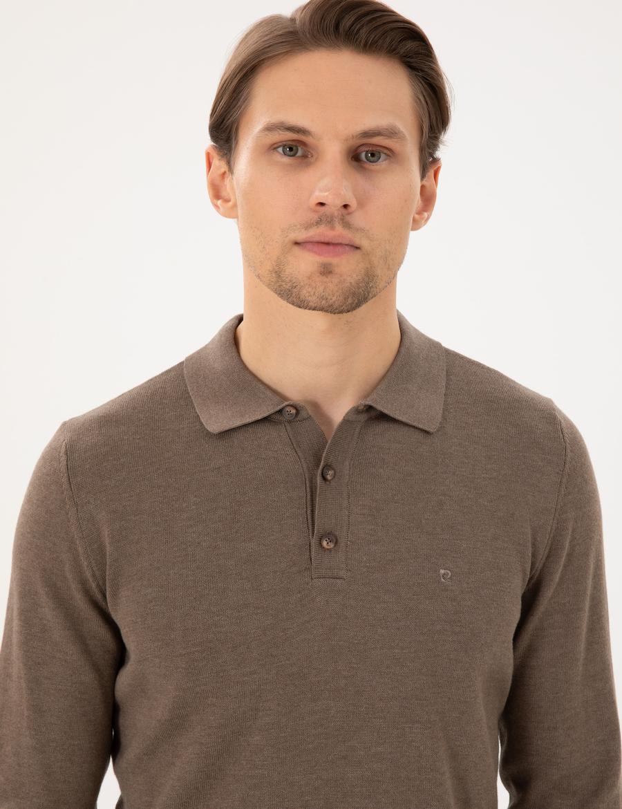 Vizon Melanj Slim Fit Polo Yaka Basic Triko Kazak