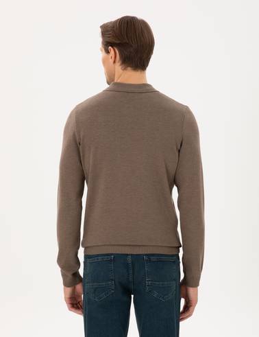 Vizon Melanj Slim Fit Polo Yaka Basic Triko Kazak
