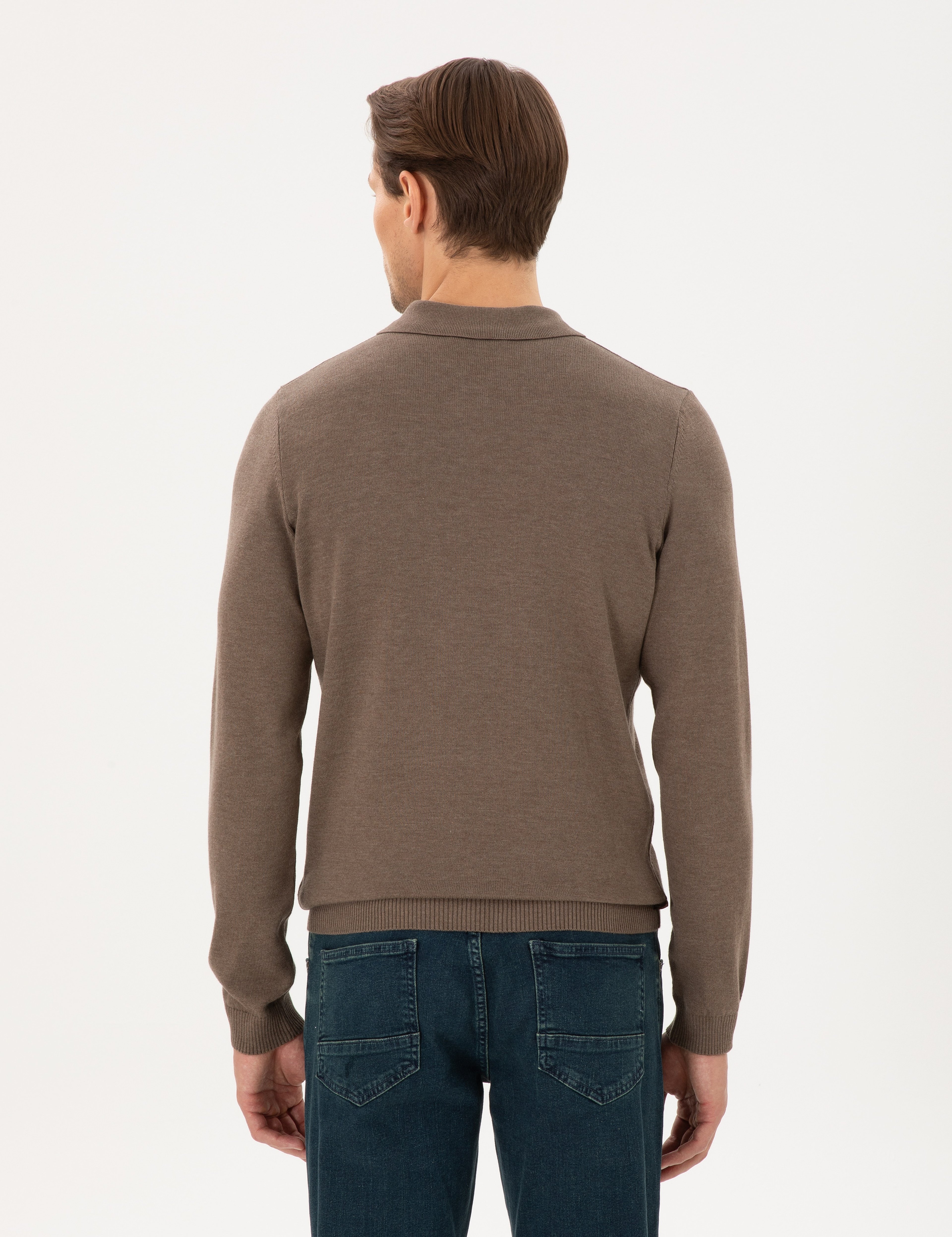 Vizon Melanj Slim Fit Polo Yaka Basic Triko Kazak - Image 5