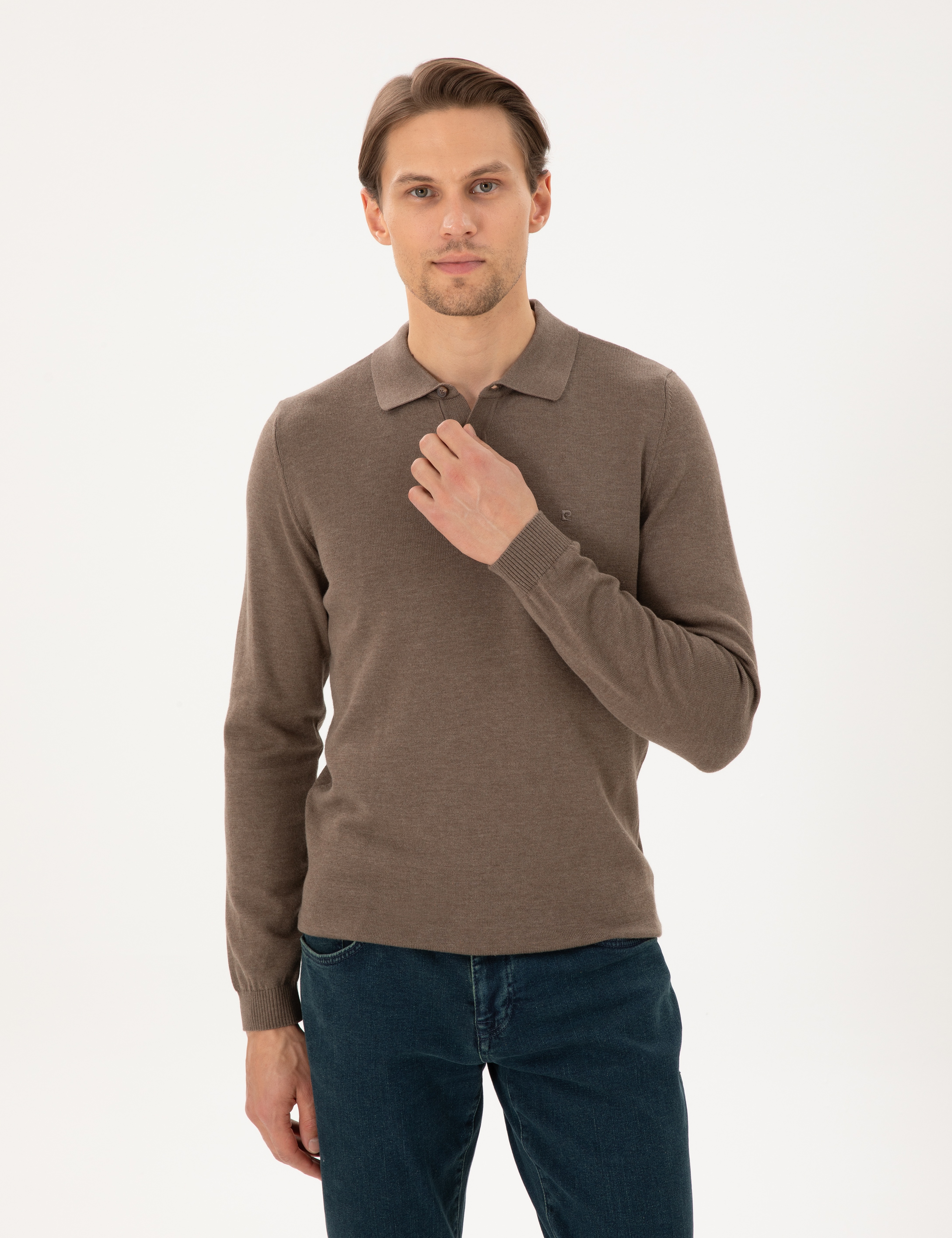Vizon Melanj Slim Fit Polo Yaka Basic Triko Kazak - Image 3