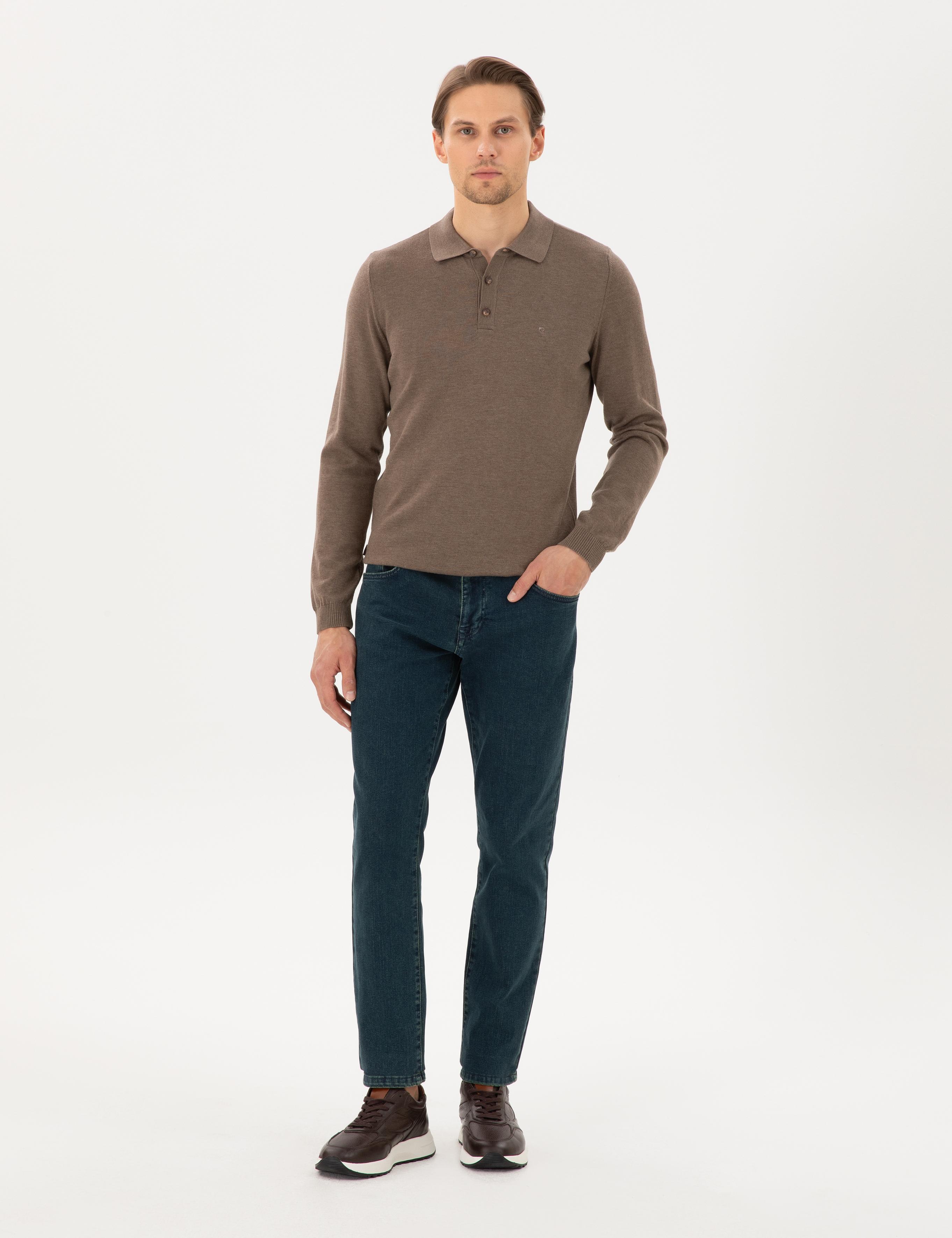 Vizon Melanj Slim Fit Polo Yaka Basic Triko Kazak