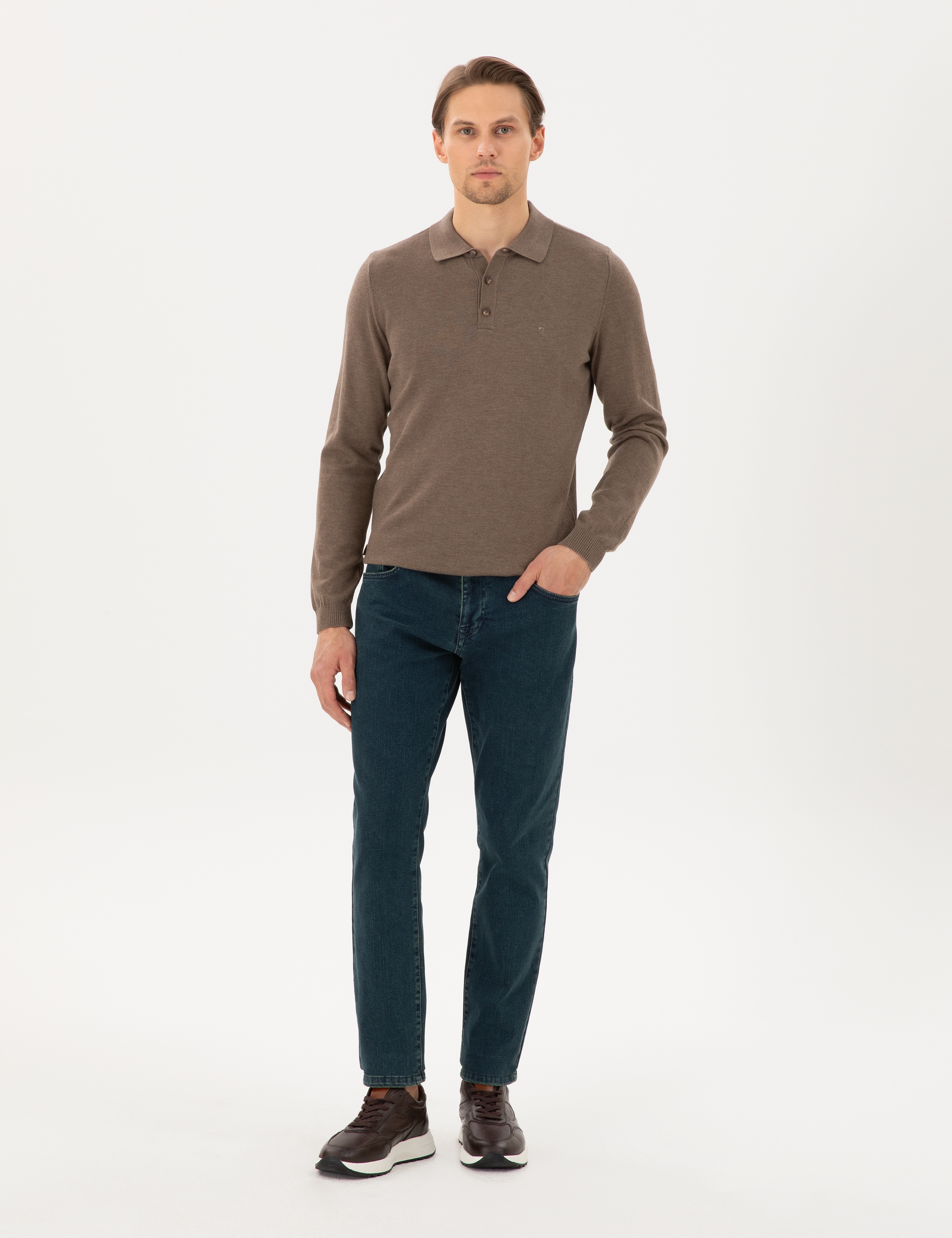 Vizon Melanj Slim Fit Polo Yaka Basic Triko Kazak - Image 4