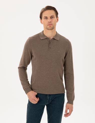 Vizon Melanj Slim Fit Polo Yaka Basic Triko Kazak