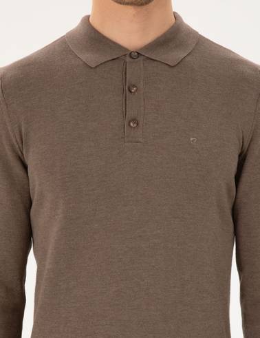 Vizon Melanj Slim Fit Polo Yaka Basic Triko Kazak