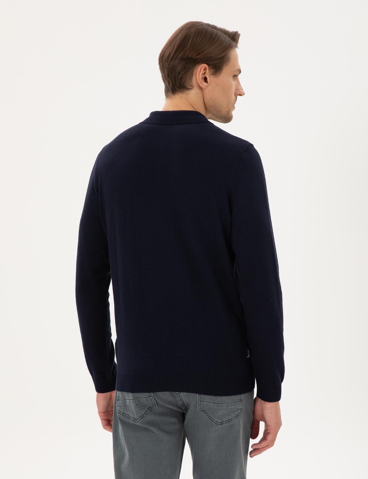 Lacivert Slim Fit Polo Yaka Basic Triko Kazak - 50296584003