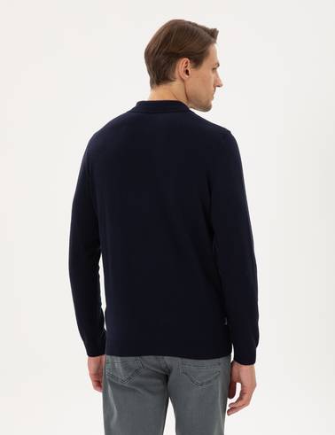 Lacivert Slim Fit Polo Yaka Basic Triko Kazak
