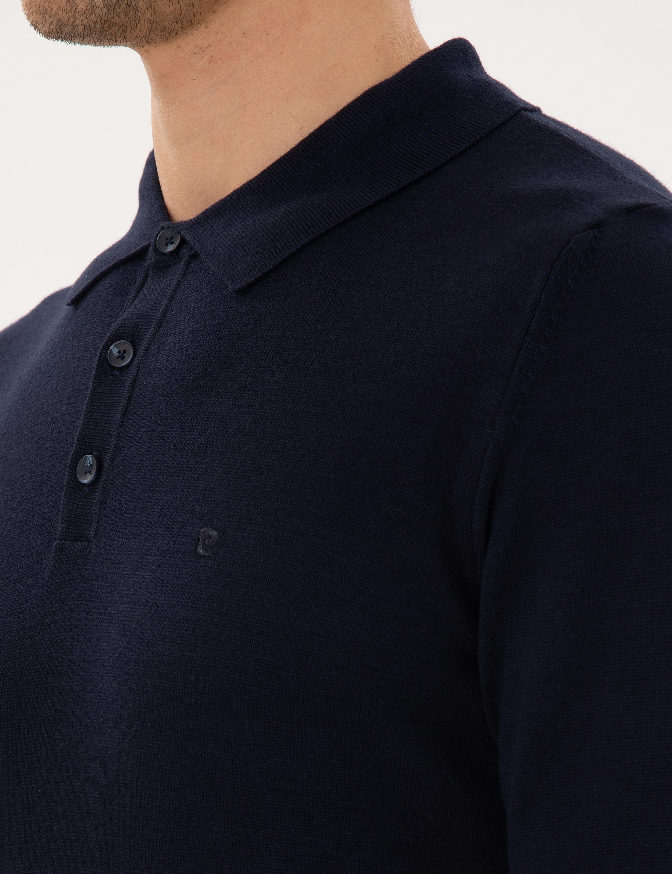 Lacivert Slim Fit Polo Yaka Basic Triko Kazak