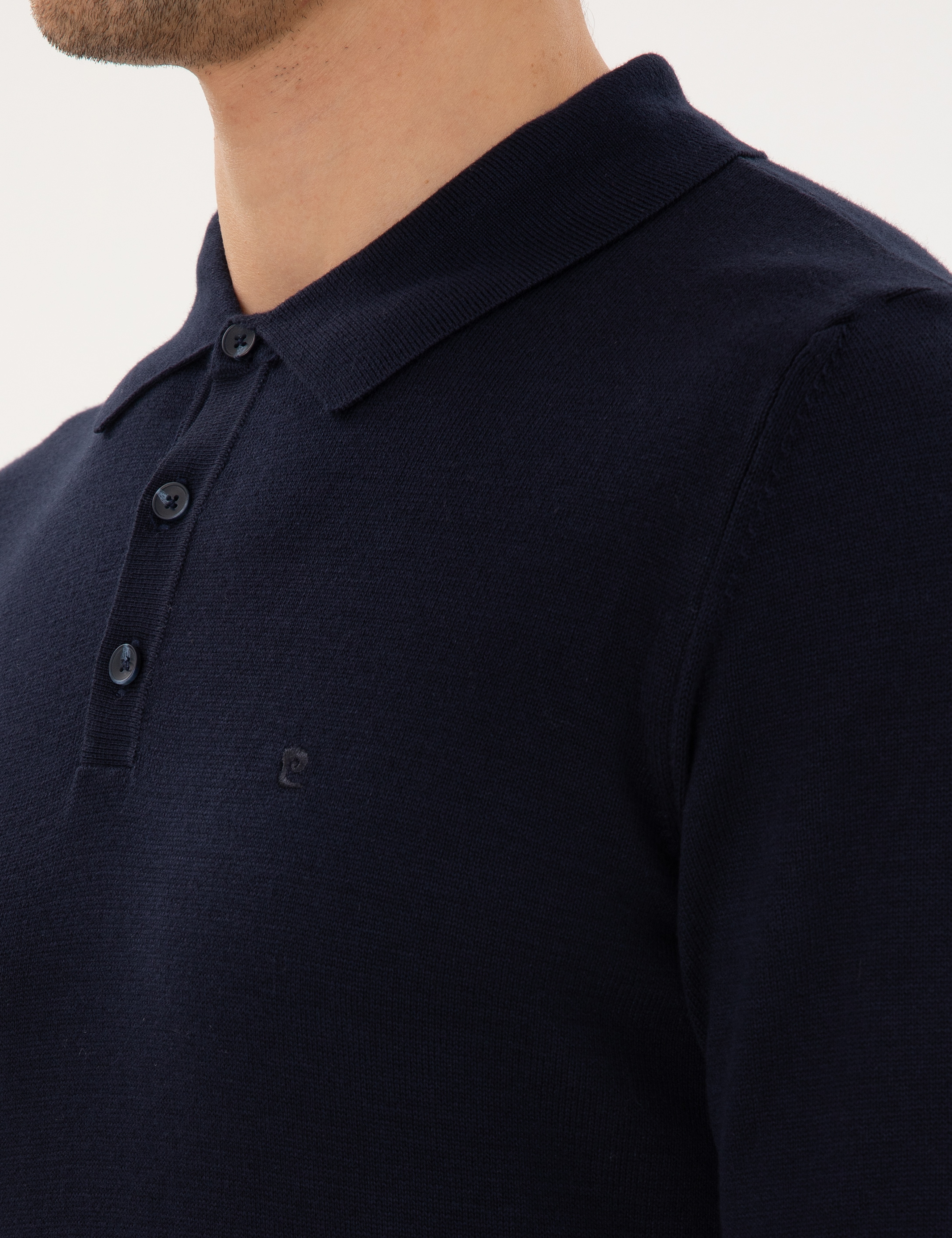 Lacivert Slim Fit Polo Yaka Basic Triko Kazak - Image 7