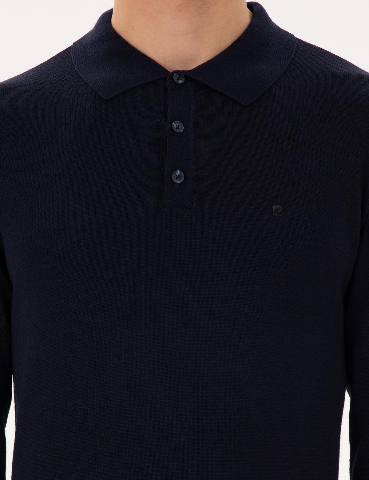 Lacivert Slim Fit Polo Yaka Basic Triko Kazak - 50296584003