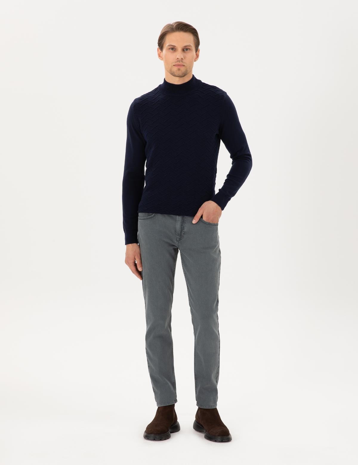 Lacivert Slim Fit Yarım Balıkçı Yaka Triko Kazak - 50300524001