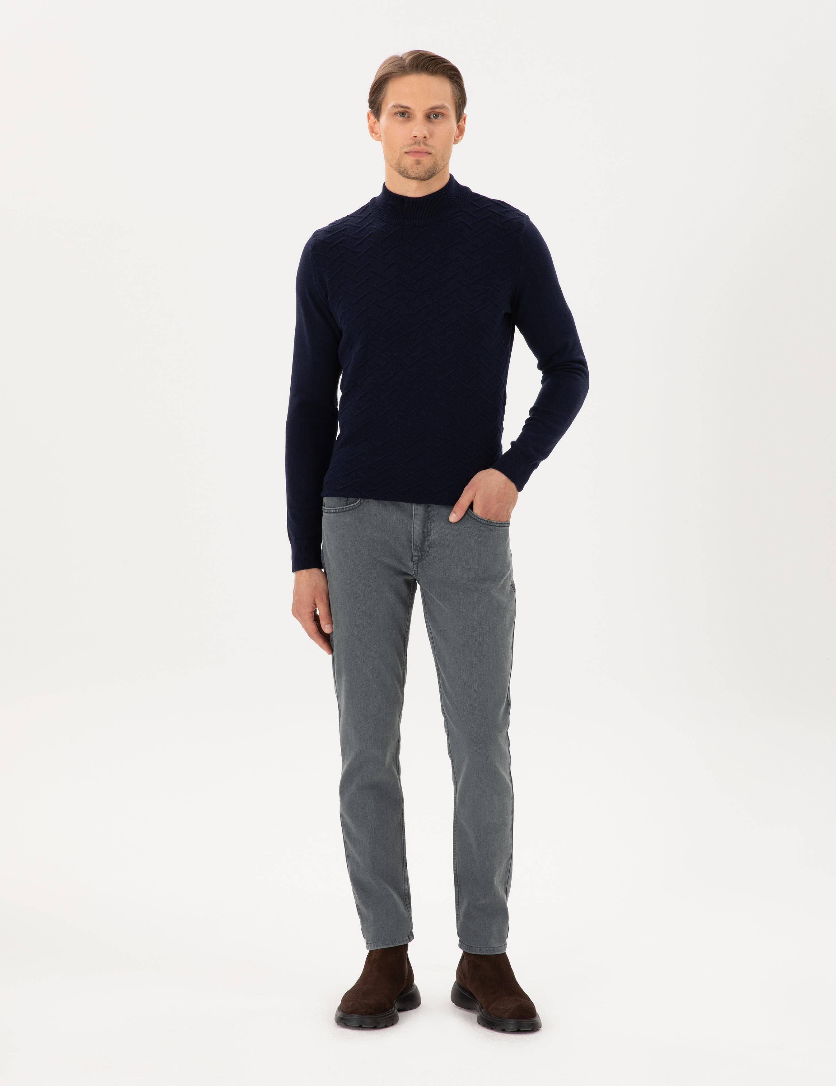 Lacivert Slim Fit Yarım Balıkçı Yaka Triko Kazak