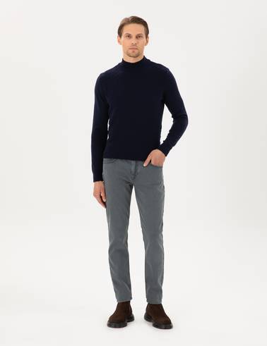 Lacivert Slim Fit Yarım Balıkçı Yaka Triko Kazak