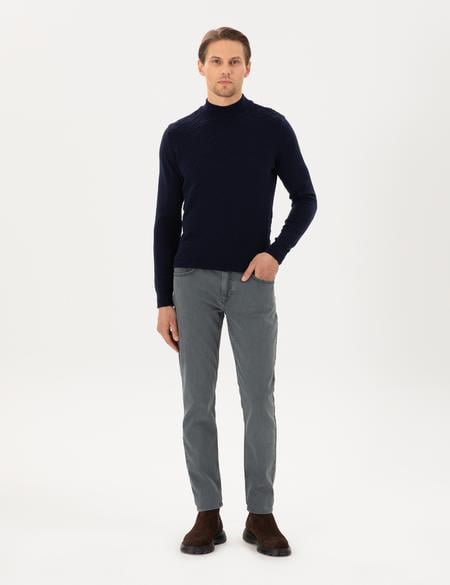 Lacivert Slim Fit Yarım Balıkçı Yaka Triko Kazak - 50300524001