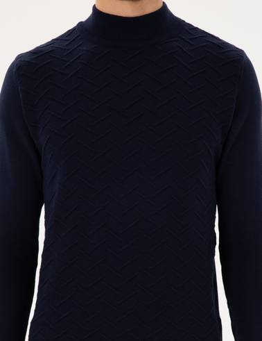 Lacivert Slim Fit Yarım Balıkçı Yaka Triko Kazak