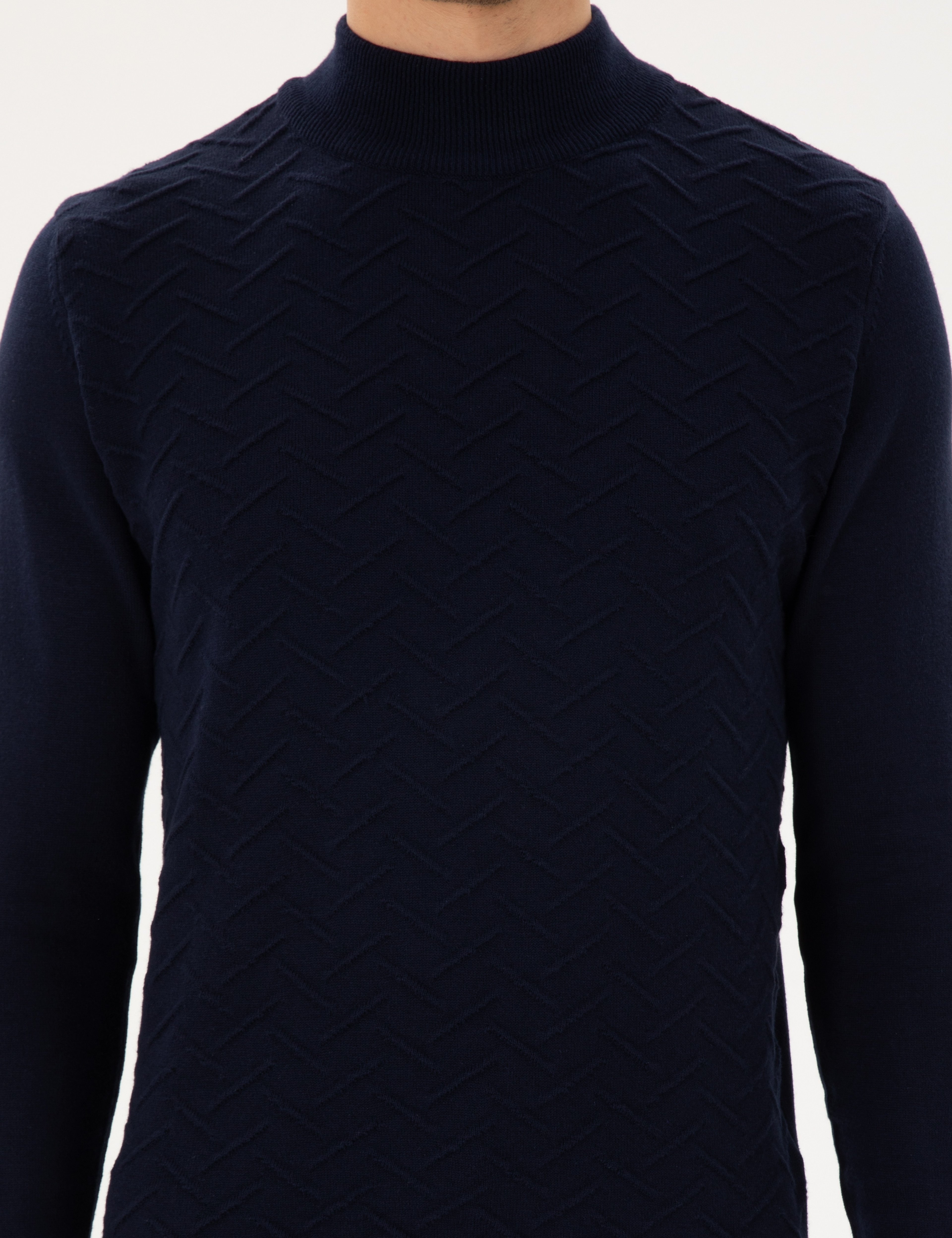 Lacivert Slim Fit Yarım Balıkçı Yaka Triko Kazak - Image 6