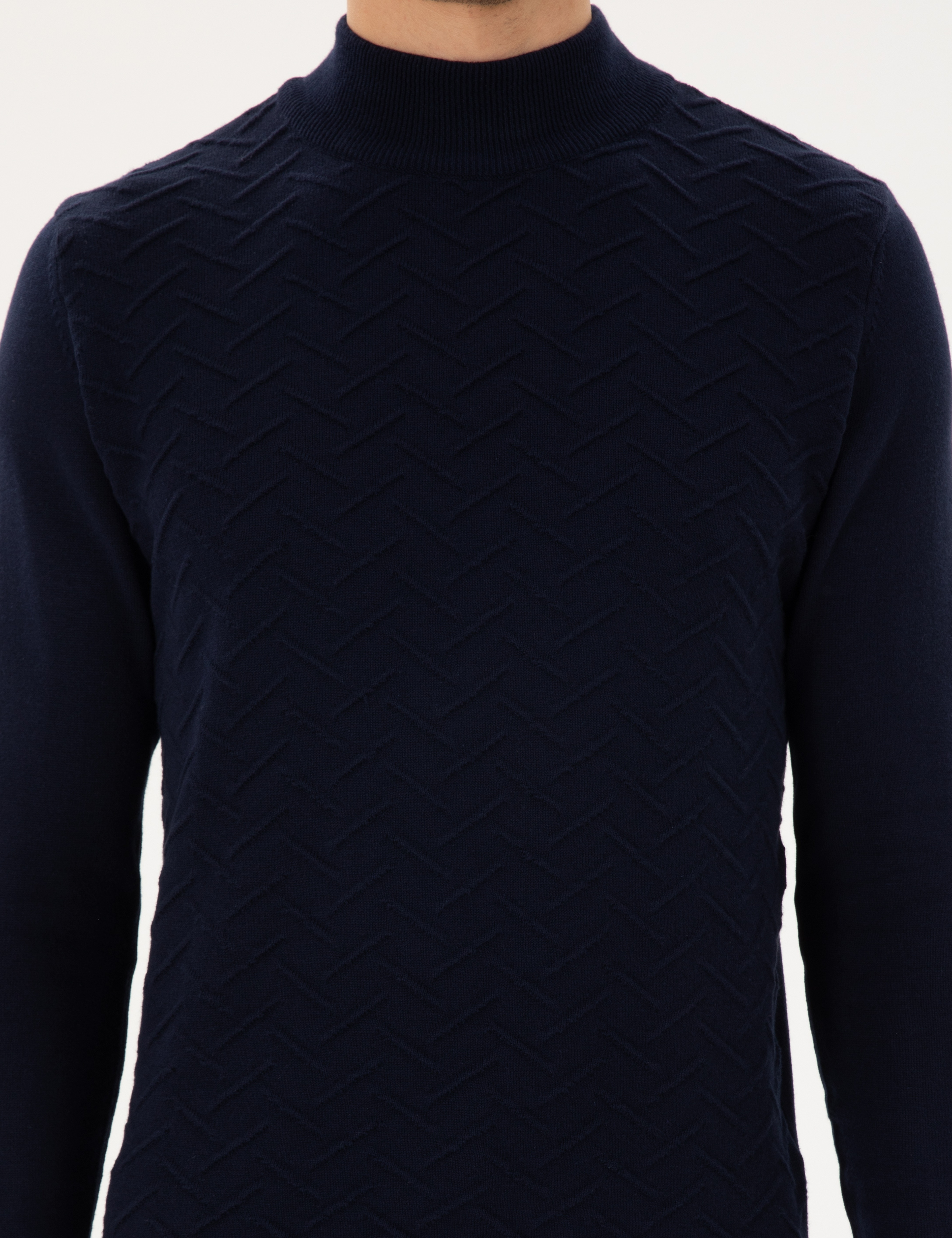 Lacivert Slim Fit Yarım Balıkçı Yaka Triko Kazak