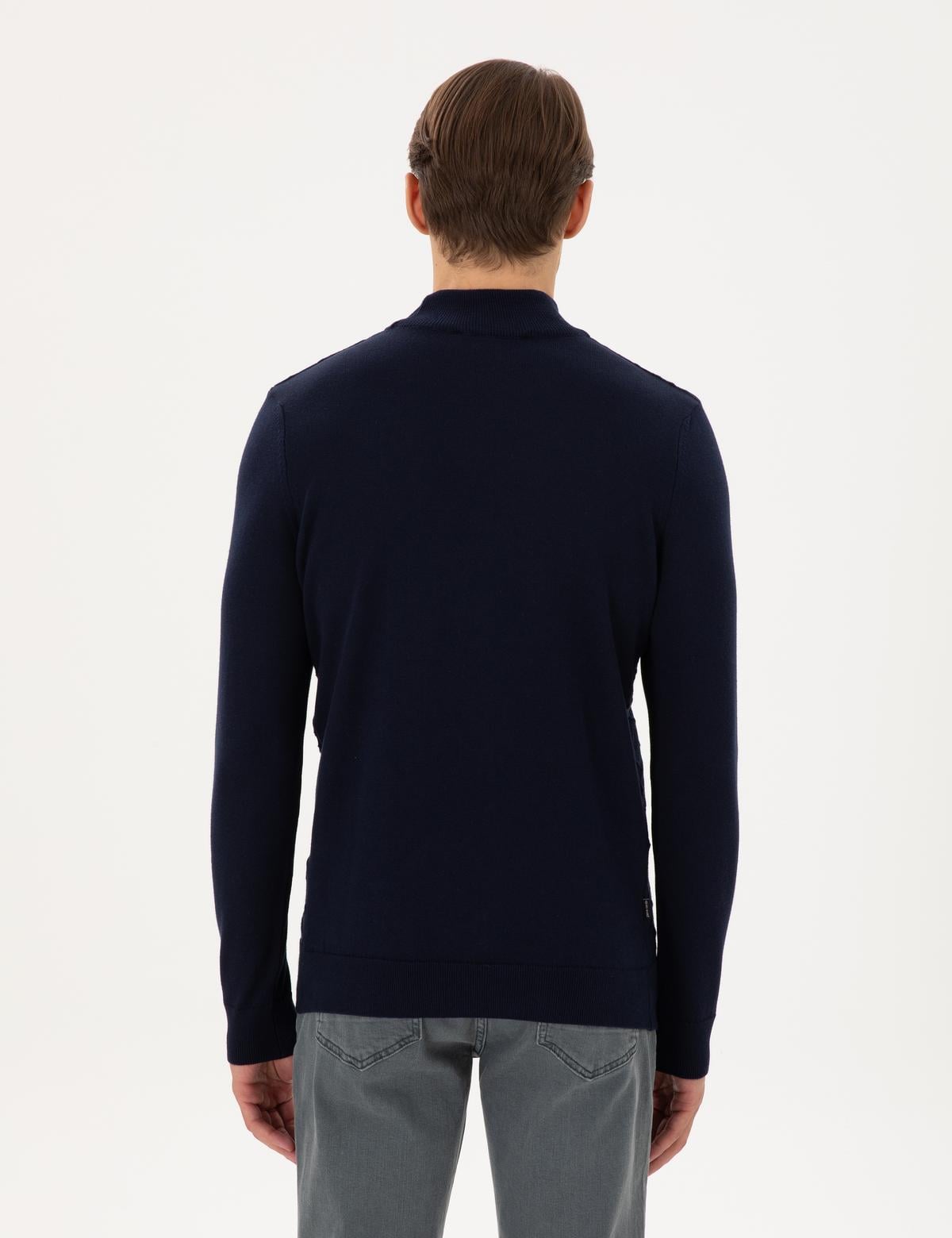 Lacivert Slim Fit Yarım Balıkçı Yaka Triko Kazak - 50300524001