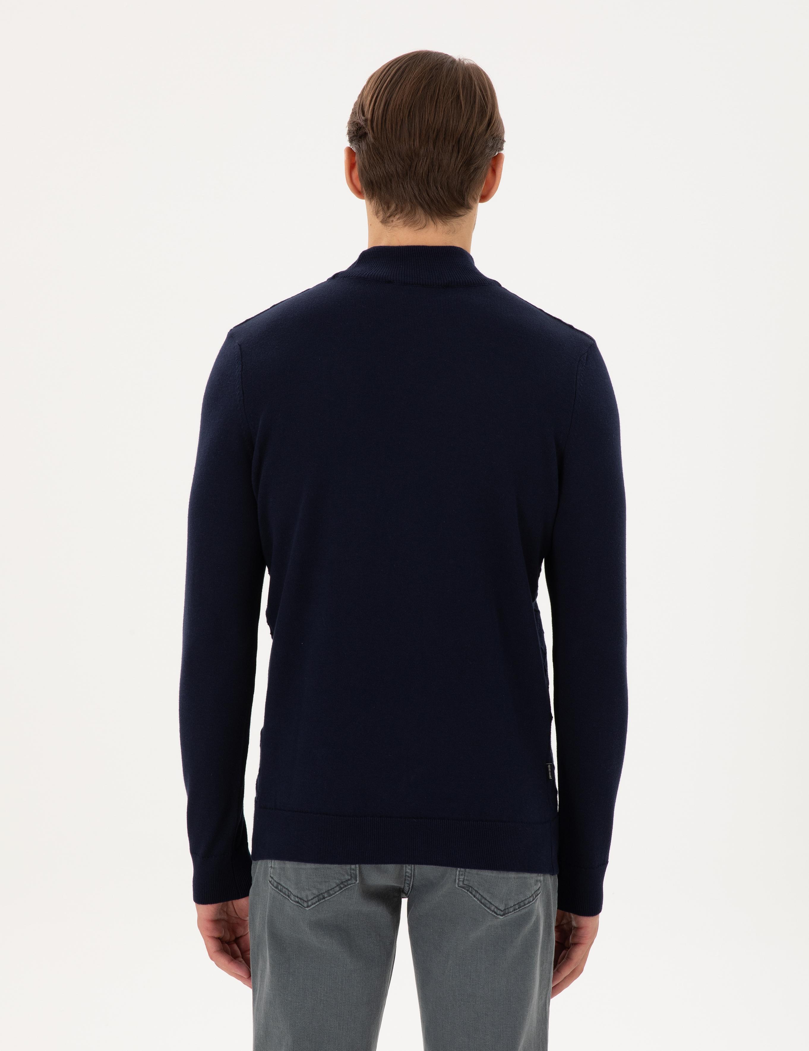 Lacivert Slim Fit Yarım Balıkçı Yaka Triko Kazak