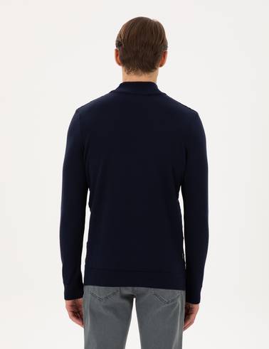 Lacivert Slim Fit Yarım Balıkçı Yaka Triko Kazak