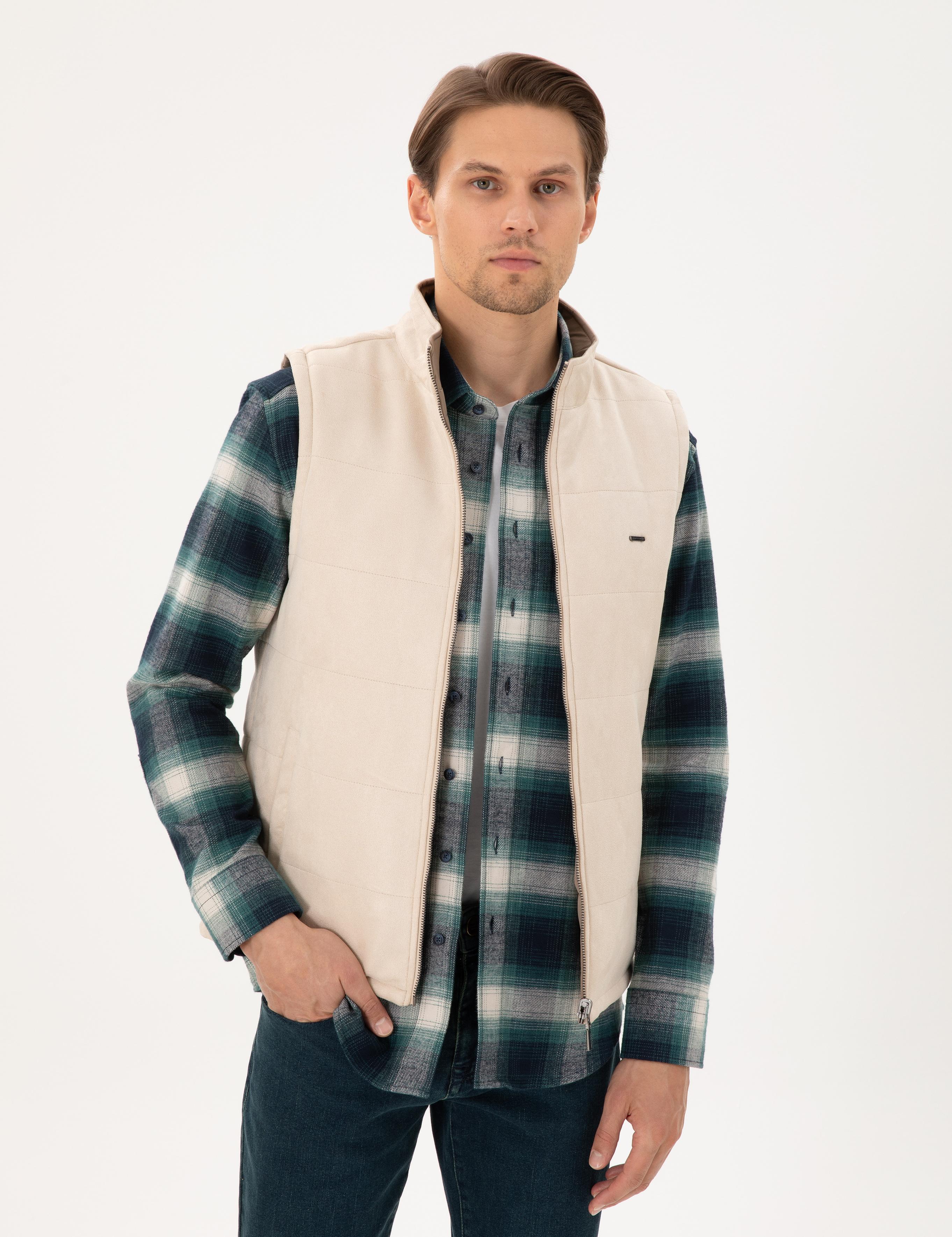 Bej Çift Taraflı Suni Deri Yelek