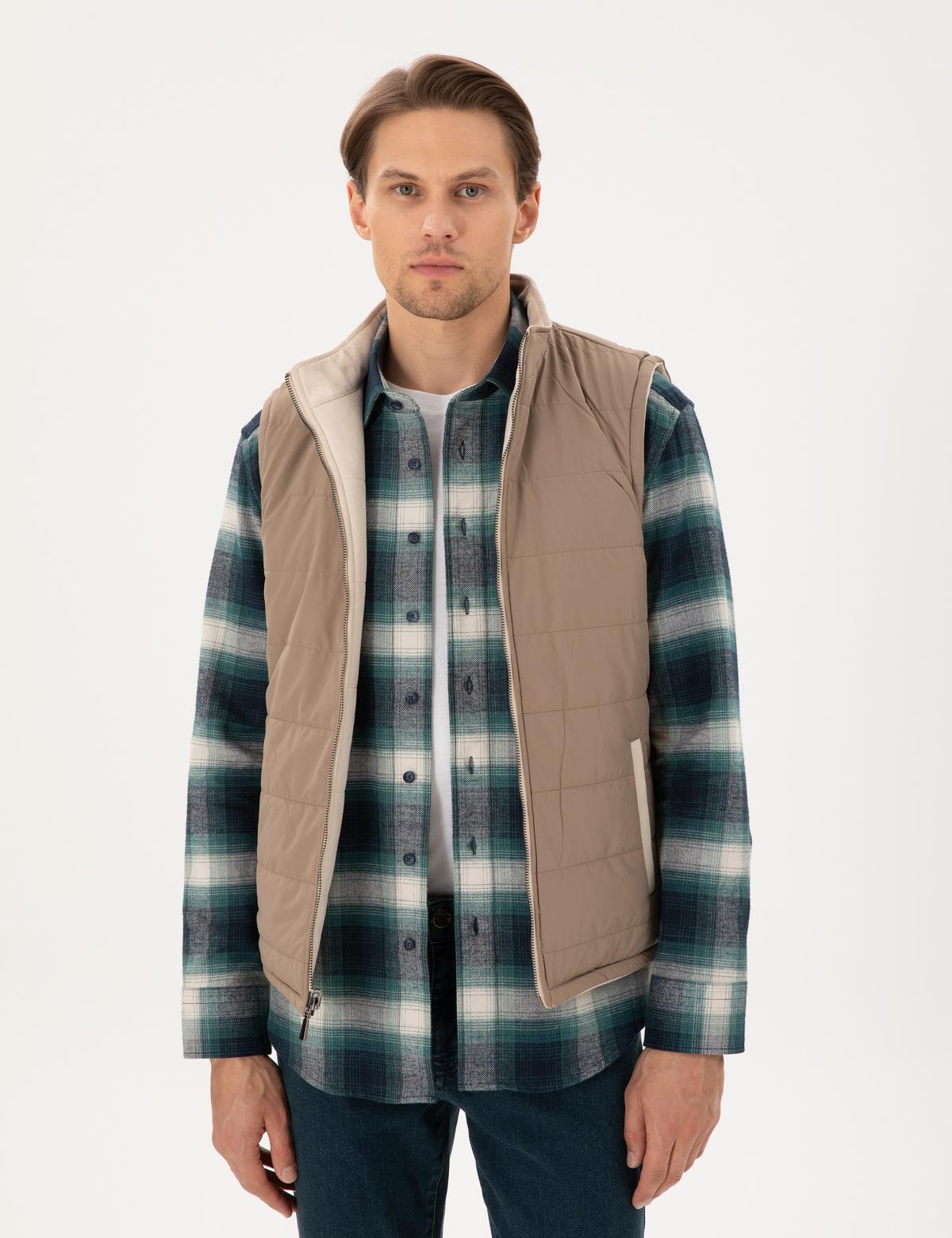 Bej Çift Taraflı Suni Deri Yelek - 50300554022