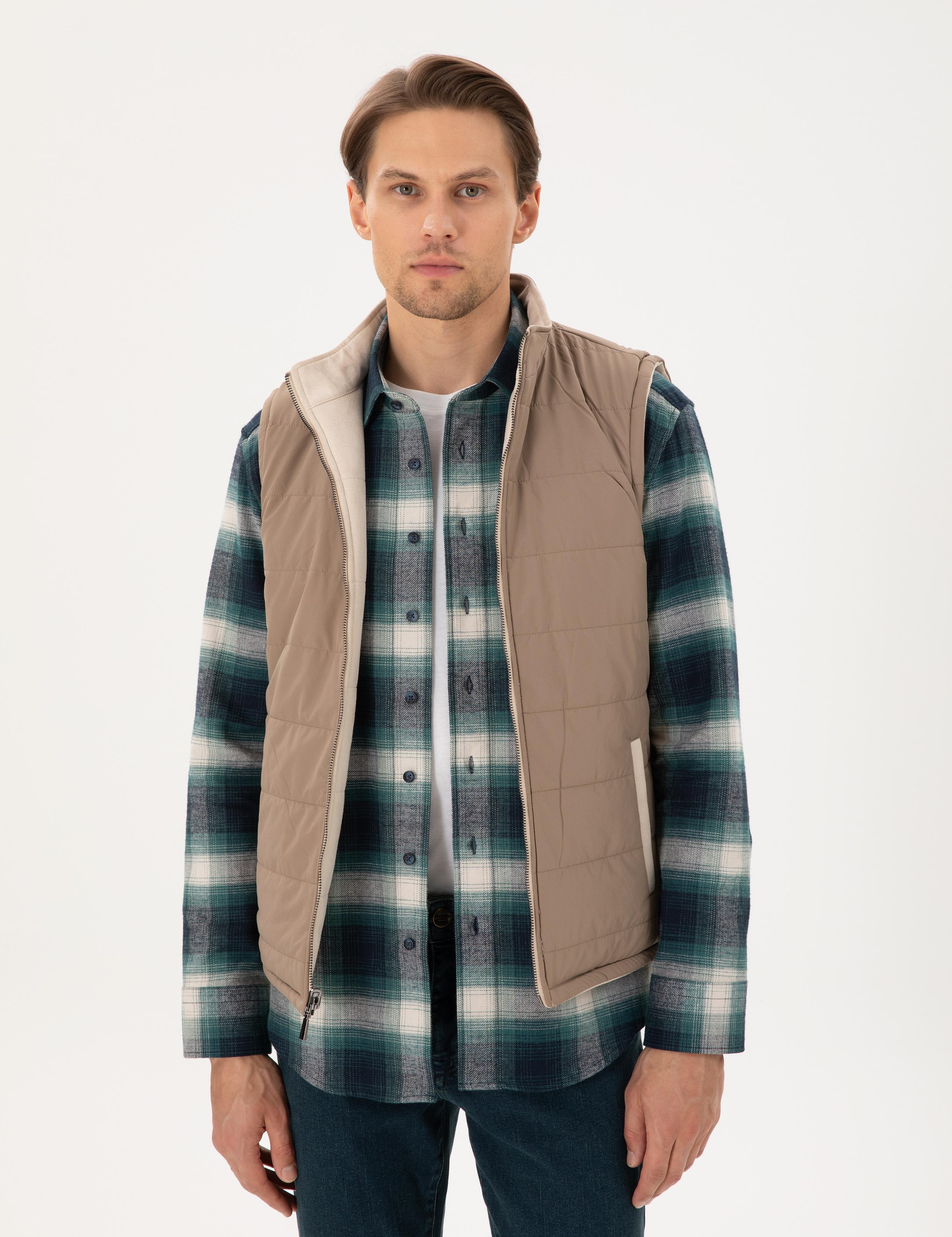 Bej Çift Taraflı Suni Deri Yelek