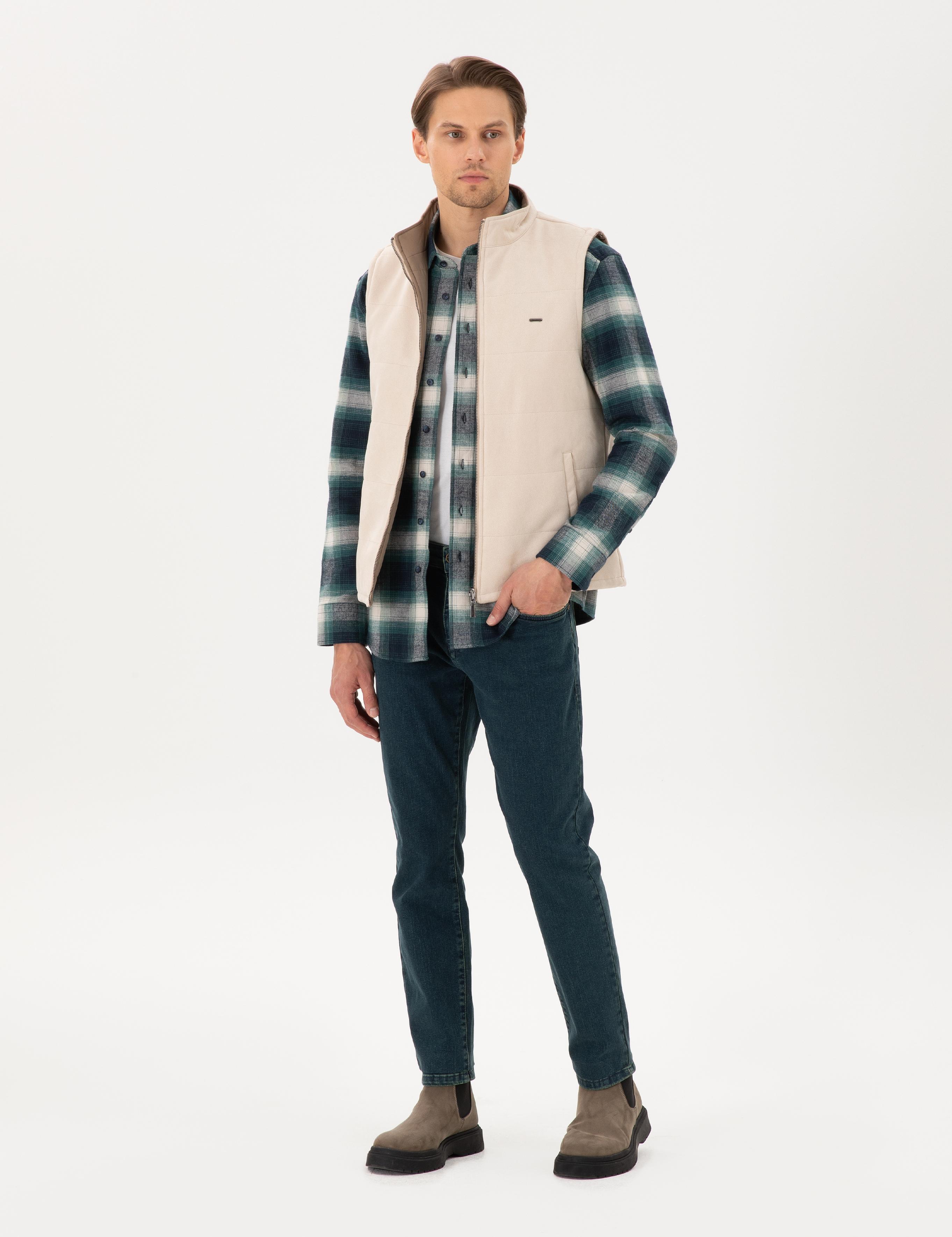 Bej Çift Taraflı Suni Deri Yelek