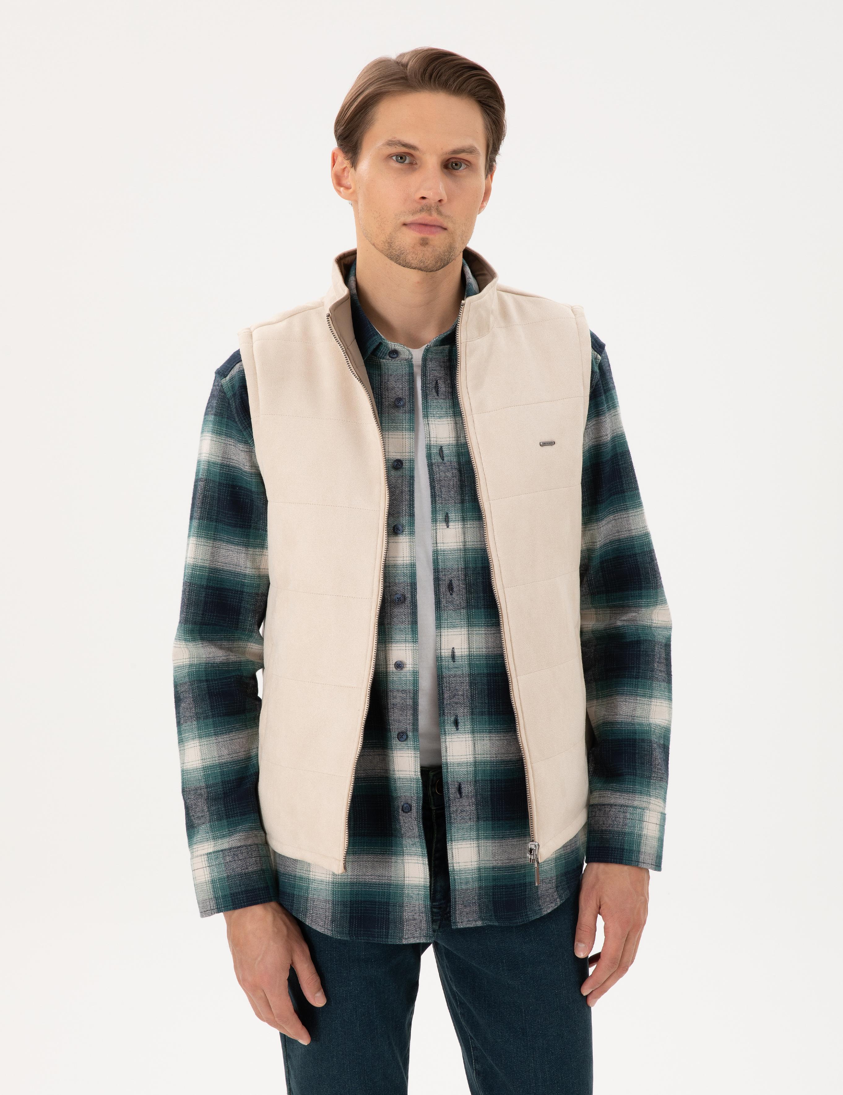 Bej Çift Taraflı Suni Deri Yelek