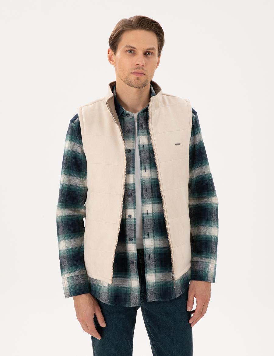 Bej Çift Taraflı Suni Deri Yelek